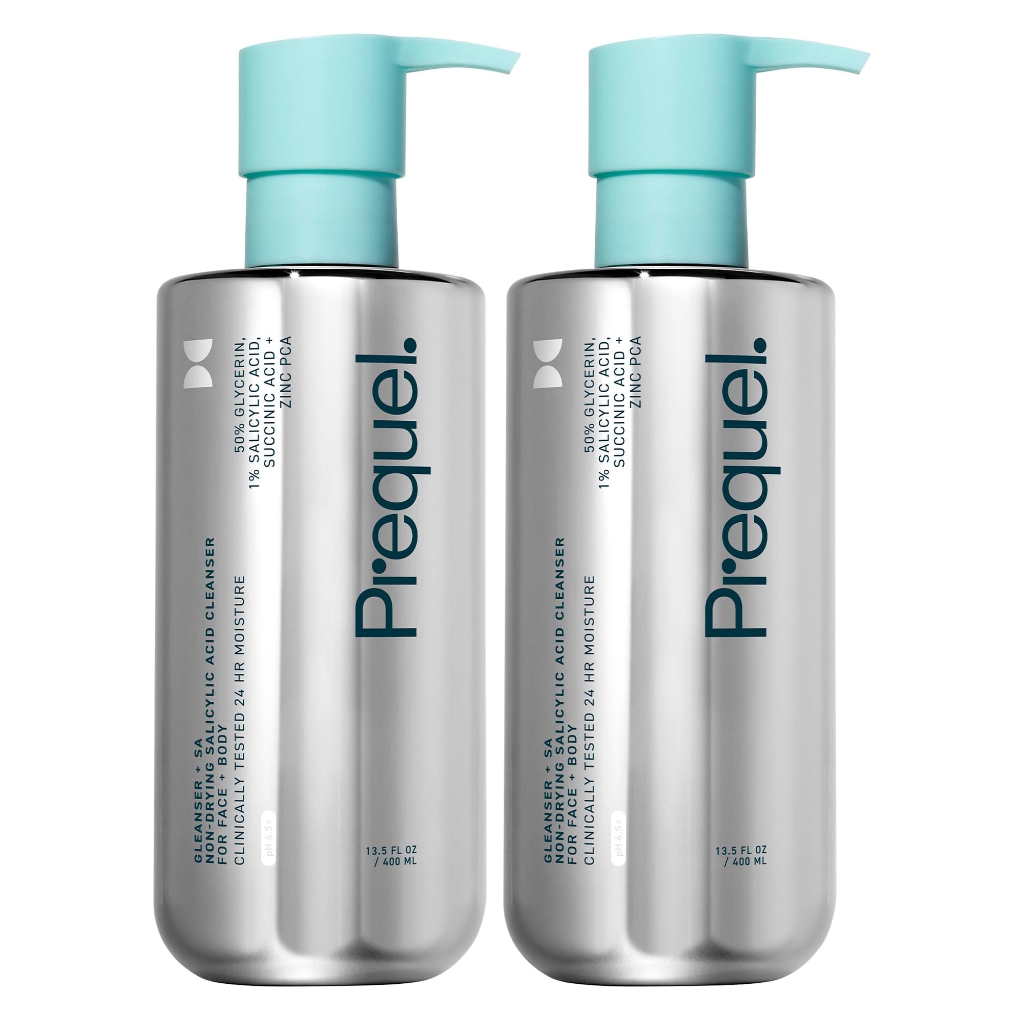 Prequel Skin Gleanser SA, Moisturizing Glycerin Face Wash,1% Salicylic Acid Face Cleanser, Unscented and Combination Skin Face Soap, 13.5 fluid ounce (Pack of 2)