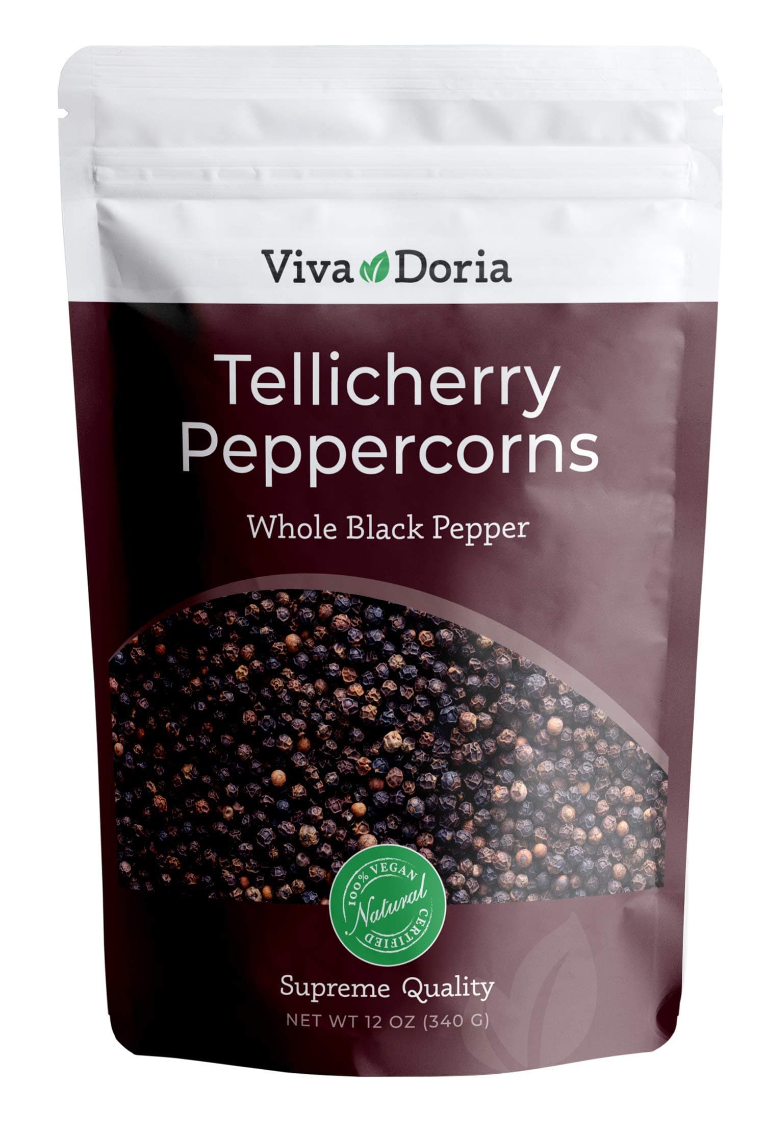 Viva Doria Tellicherry Black Peppercorns, Whole Black Pepper, 12 oz (340g)