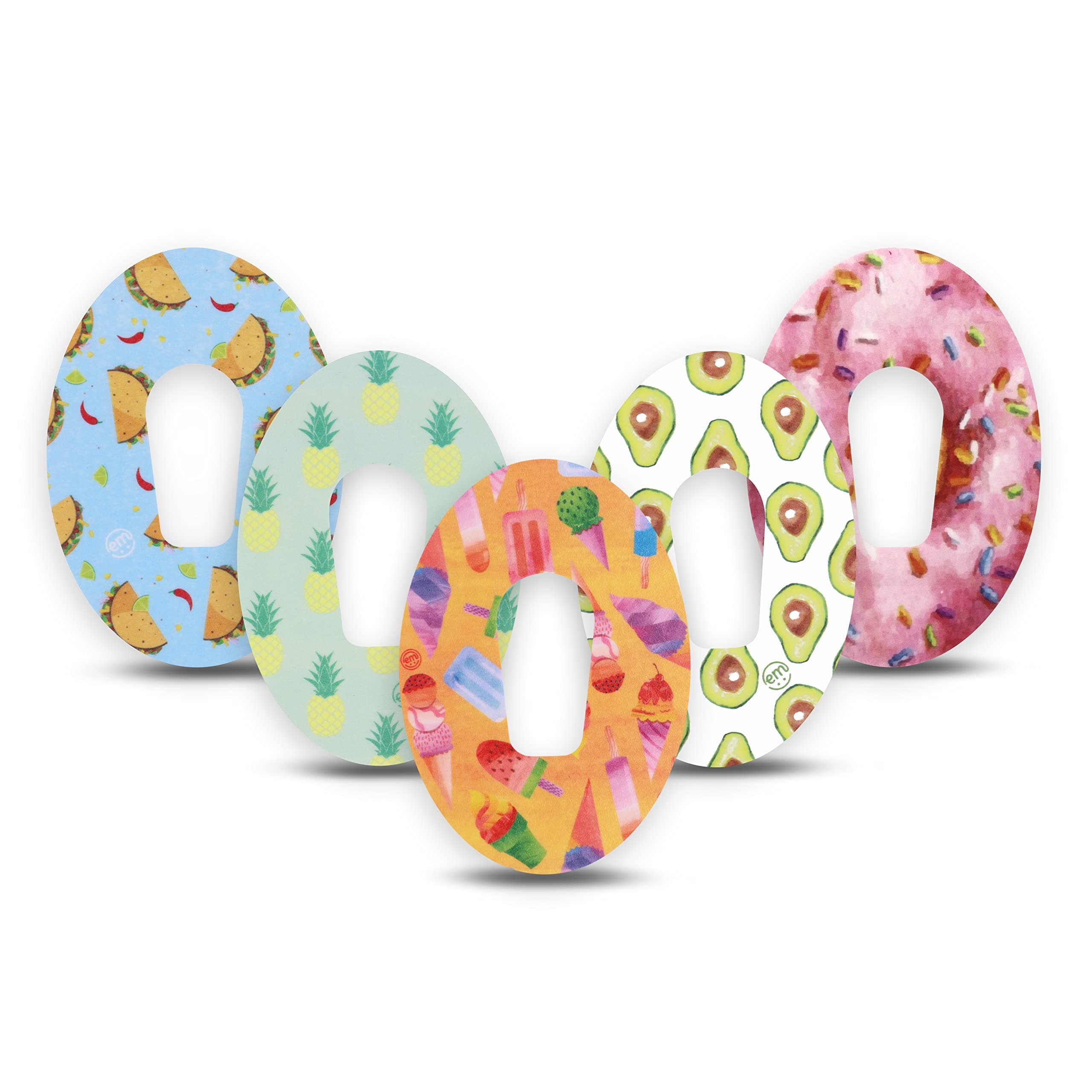 ExpressionMed - Adhesive Patch for Dexcom G6 (5-Pack) - Waterproof & Sweatproof, Non-Fraying, Pre-Cut CGM Tape with Split Backing (Yummy Foods) - Made in USA