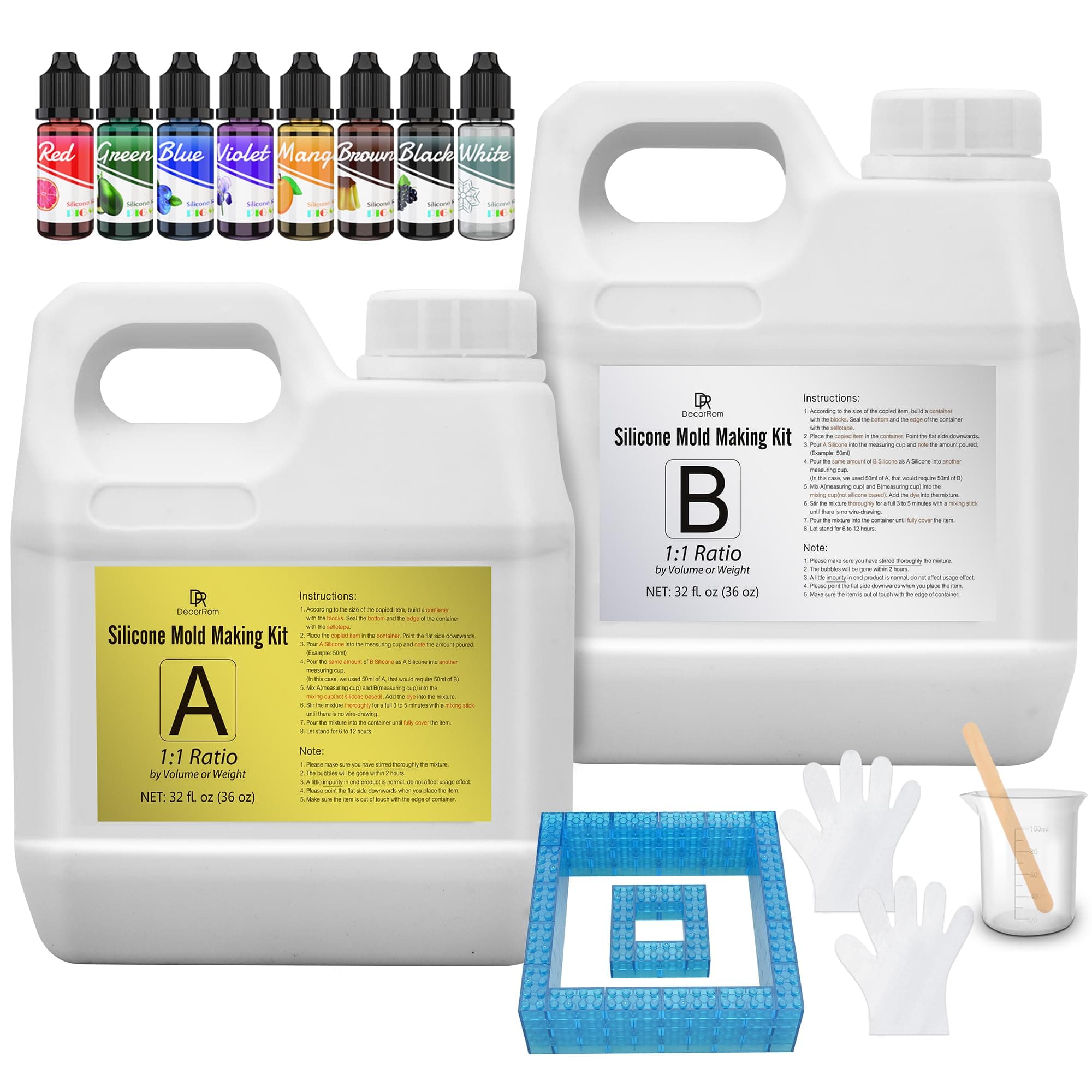 Silicone Mold Making Kit - .5 Gallon Translucent Liquid Silicone Rubber 15A with Pigment, Bricks - Fast Cured 1:1 Ratio Silicone Casting for Making Resin Molds, with Instructions