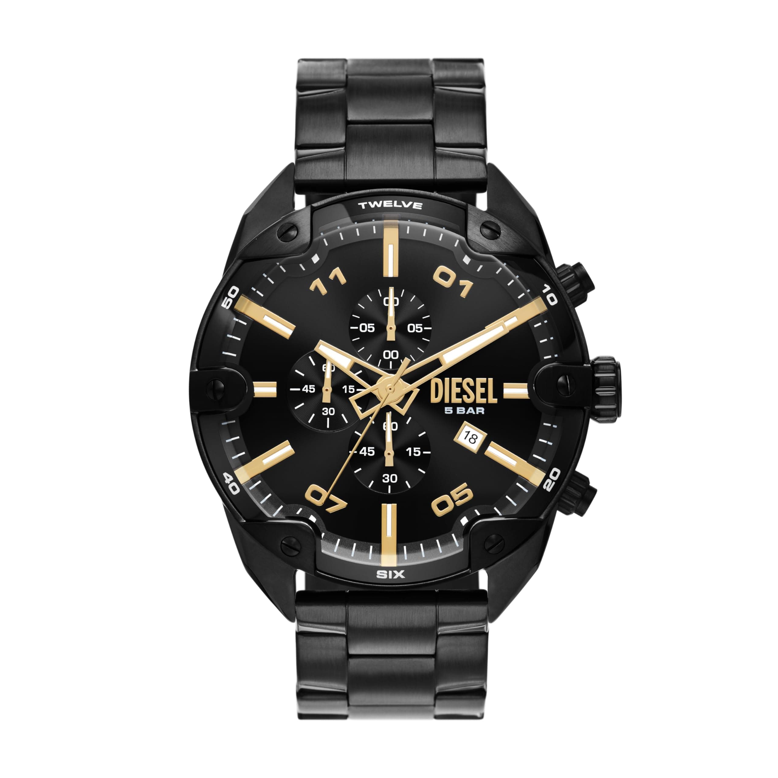 Spiked Stainless Steel Chronograph Men's Watch, Color: Black (Model: DZ4644)