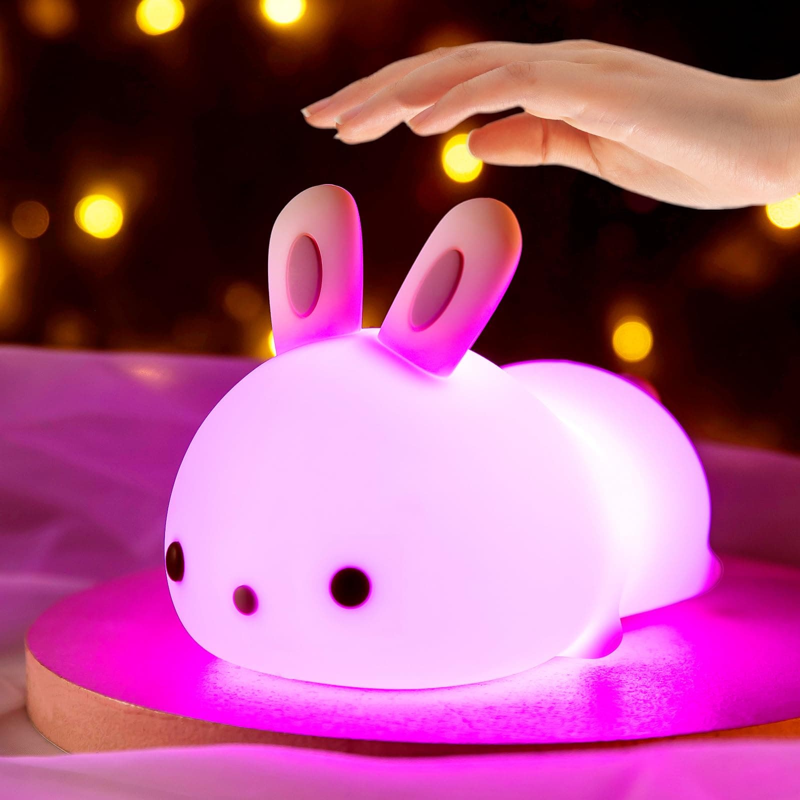 Cute Night Light for Kids,16 Colors Kids Night Light for Girls Bunny Lamp,Dimmable Bunny Lamp,Tap Control+Rechargeable Gifts for Teen, Cute Room Decor for Teen Girls Gifts