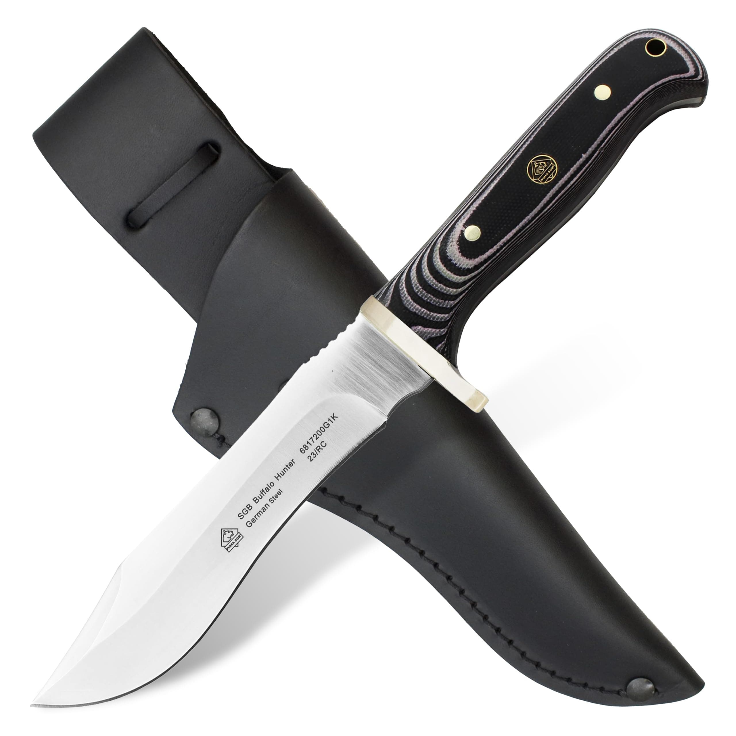 Buffalo Hunter - Hunting Knife with Black G10 Handle – Handmade from German 1.4116 Steel – 5.7” Fixed Blade – Full Tang – Includes High Quality Leather Sheath