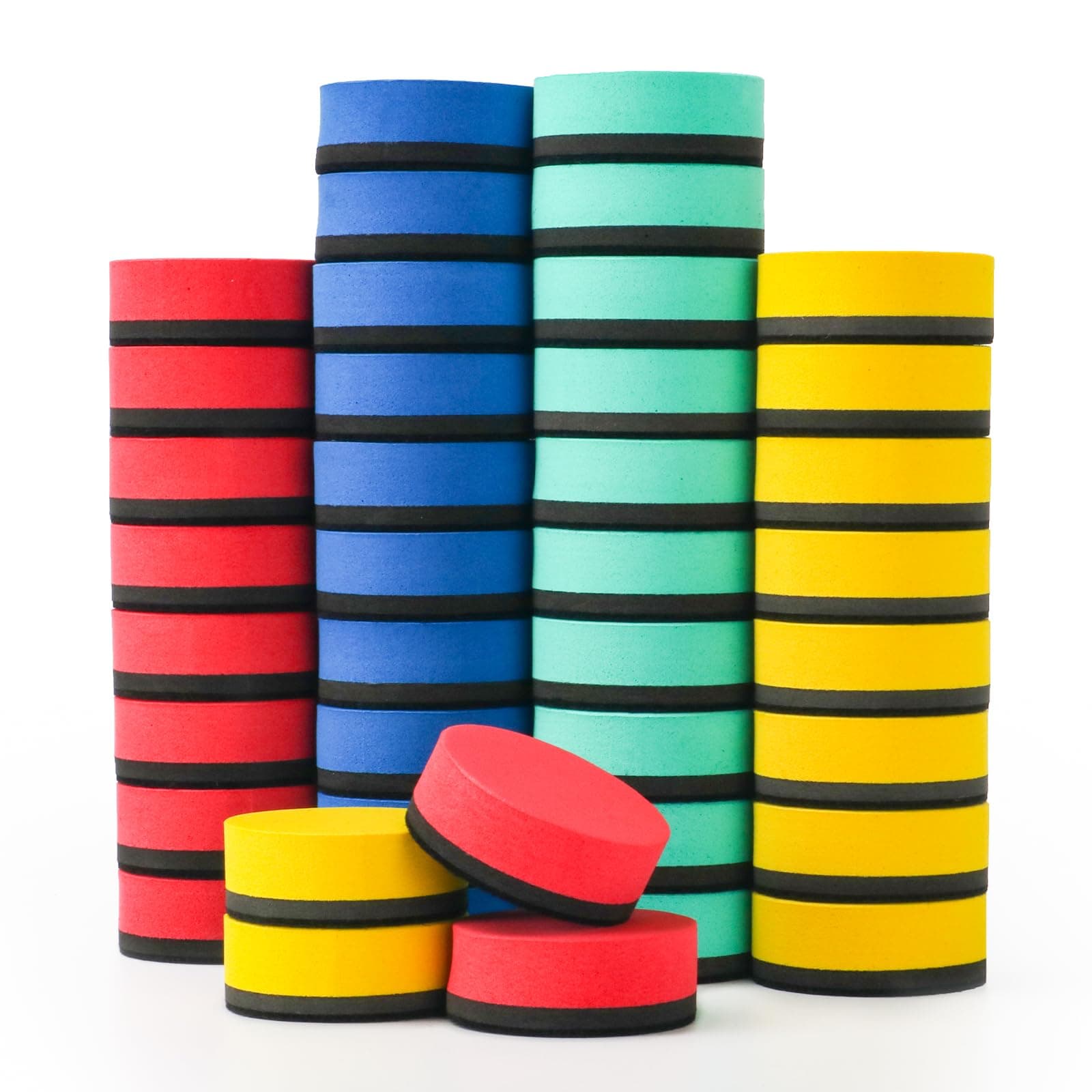 40 Pack Magnetic White Board Erasers Dry Erase Erasers Chalkboard Cleaner Wiper 4 Assorted Colors for School Office Home (Round)