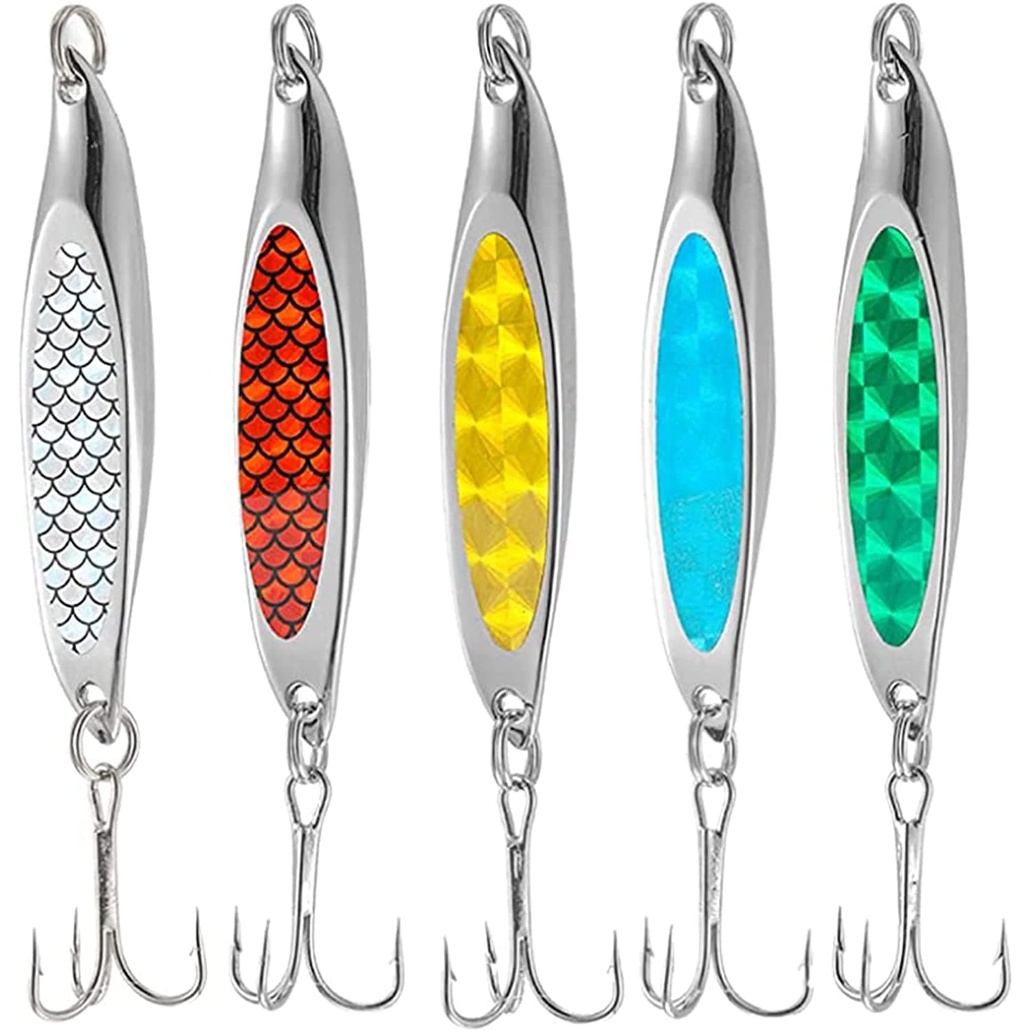 KASTWAVE Fishing Lure Set, 5 Pcs Metal Hooks, Lure Sequins Spoons with Hard Bait, Sea Lake Lure Tool for Saltwater Freshwater Trout Bass Salmon Fishing