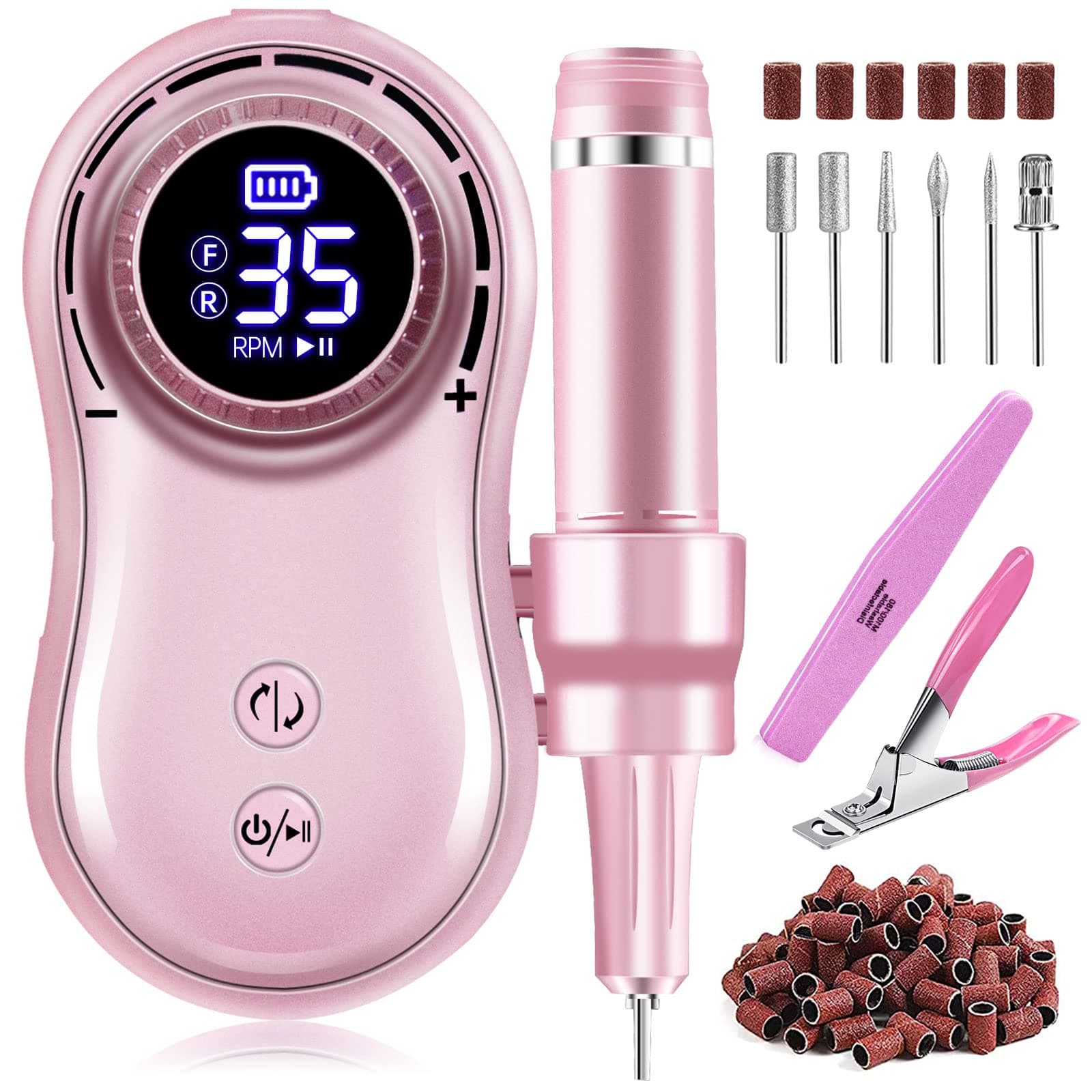 LAVAED 35000RPM Nail Drill Rechargeable Portable Professional Nail File Electric Nail Drill Kit, Drill Nails with Smart LCD Screen for Acrylic Nail Drill Gel Nail Manicure Pedicure(Rose Gold)
