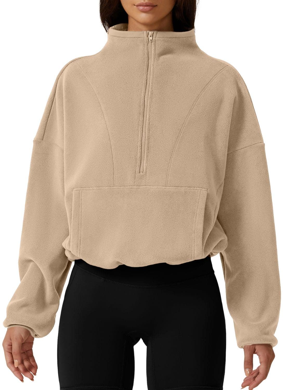 Women Half Zip Fleece Sweatshirt Mock Neck Long Sleeve Winter Cozy Sherpa Pullover Sweater Tops