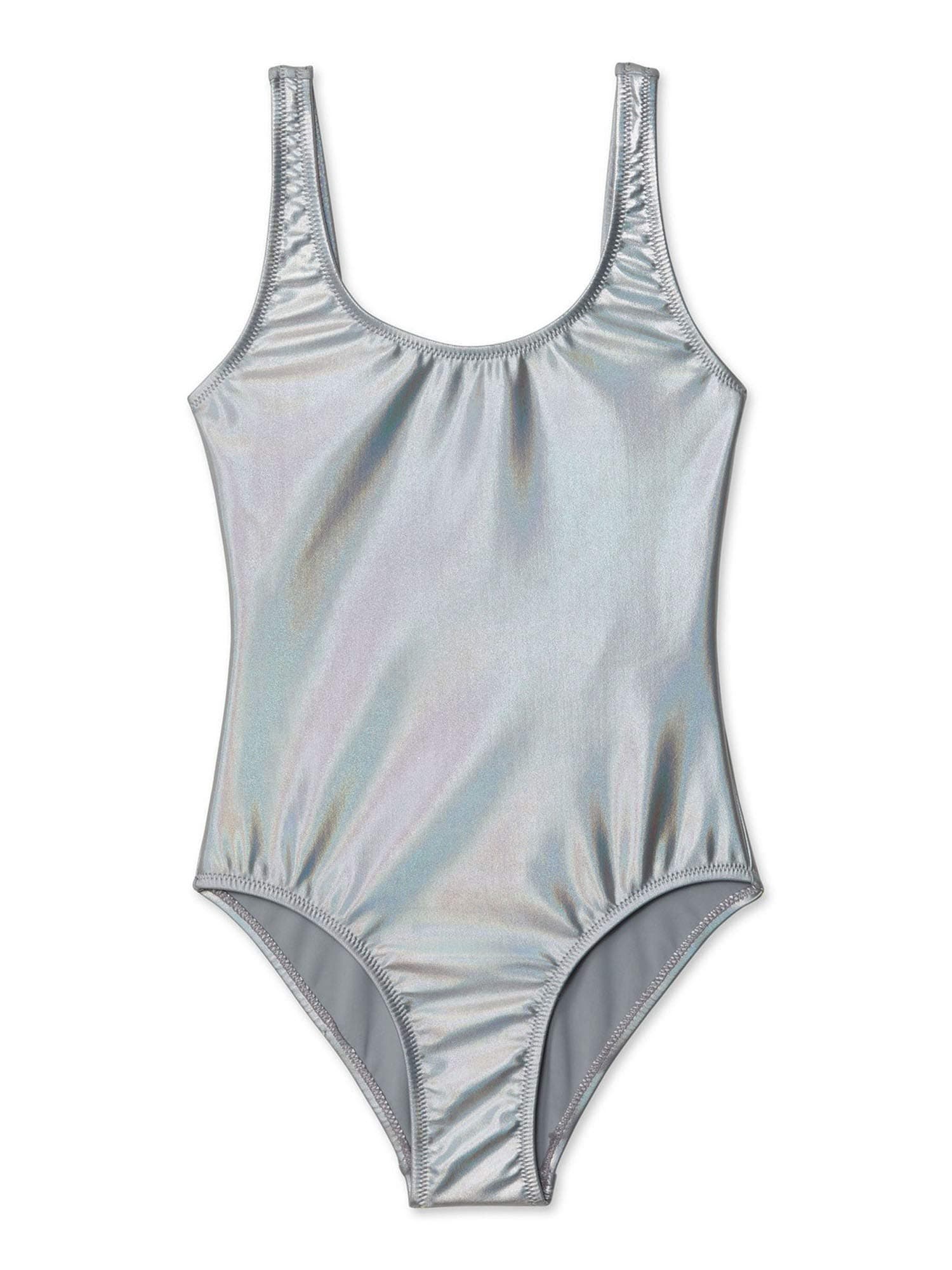 Stella Cove Big Girls Silver Metallic Shine Mermaid One Piece Swimsuit 8-14