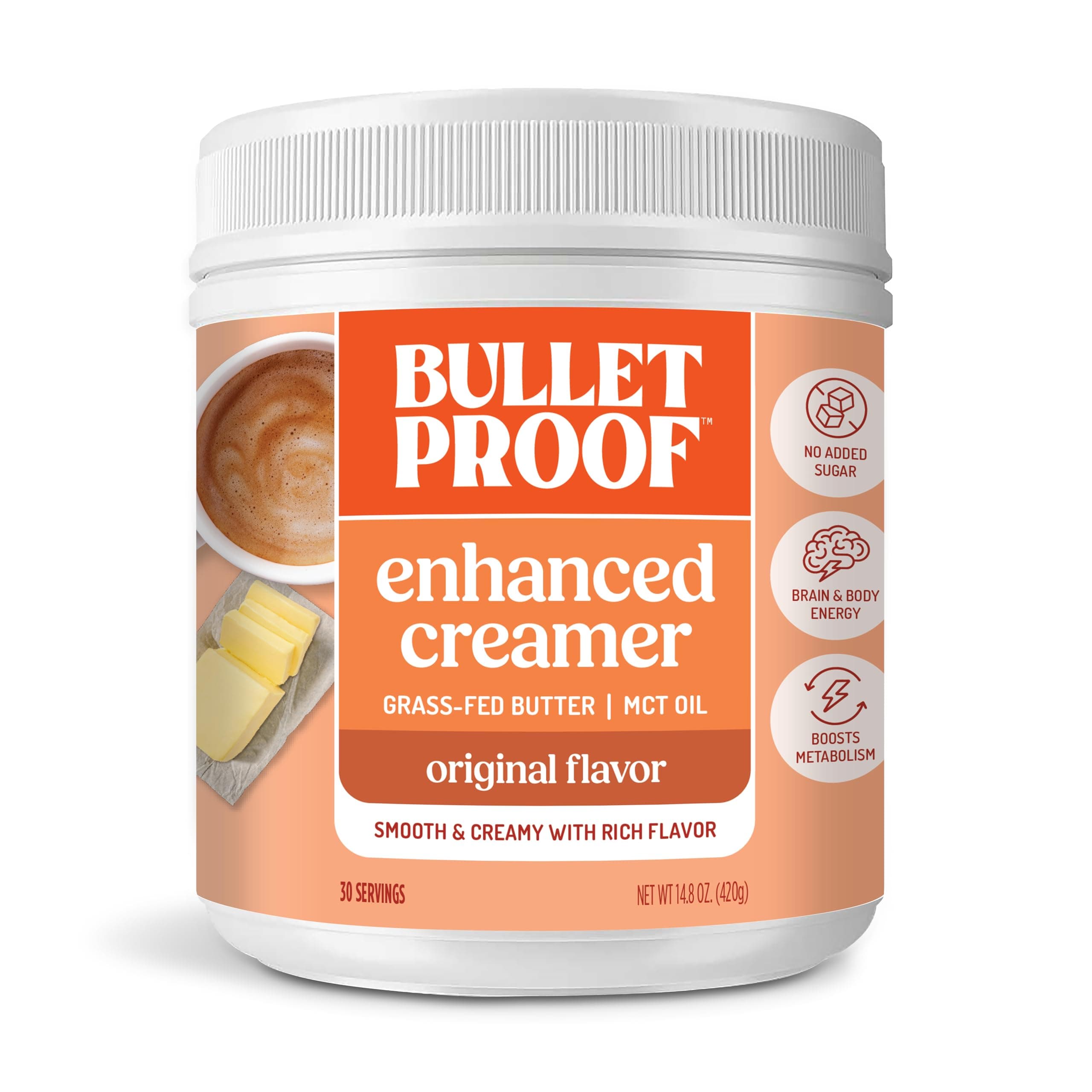 - Bulletproof Original Creamer, 14.8 Ounces, Keto Coffee Creamer with MCT Oil and Grass-Fed Butter, Supports Brain Function