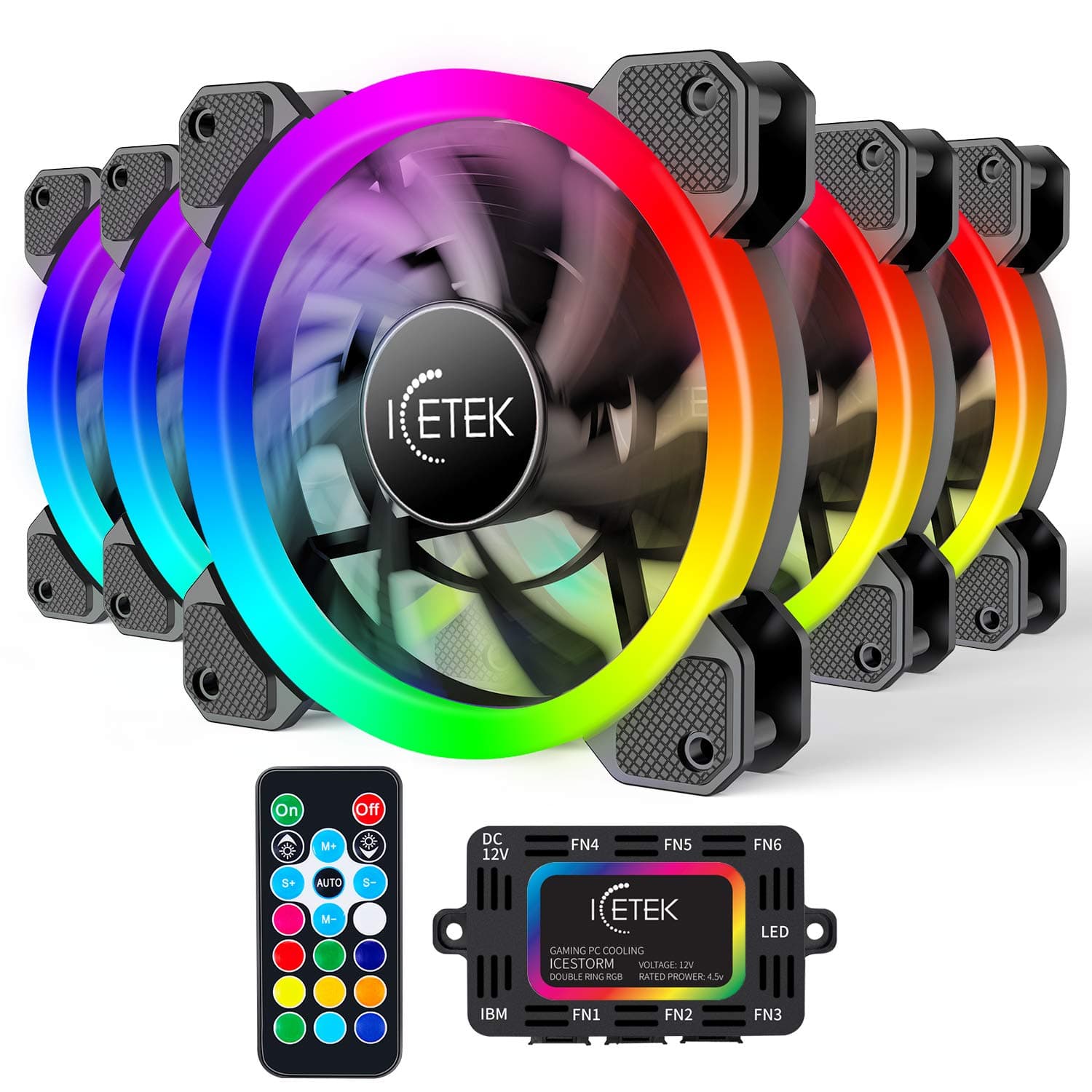 RGB Case Fans 120mm 5 Pack, ICETEK 3In1 Kit LED PC Computer Case Fan RGB, 366 Modes with Controller and Remote, Reinforced Quiet Fan Blade Design, Adjustable Colorful Cooling Cooler (5 Pack)
