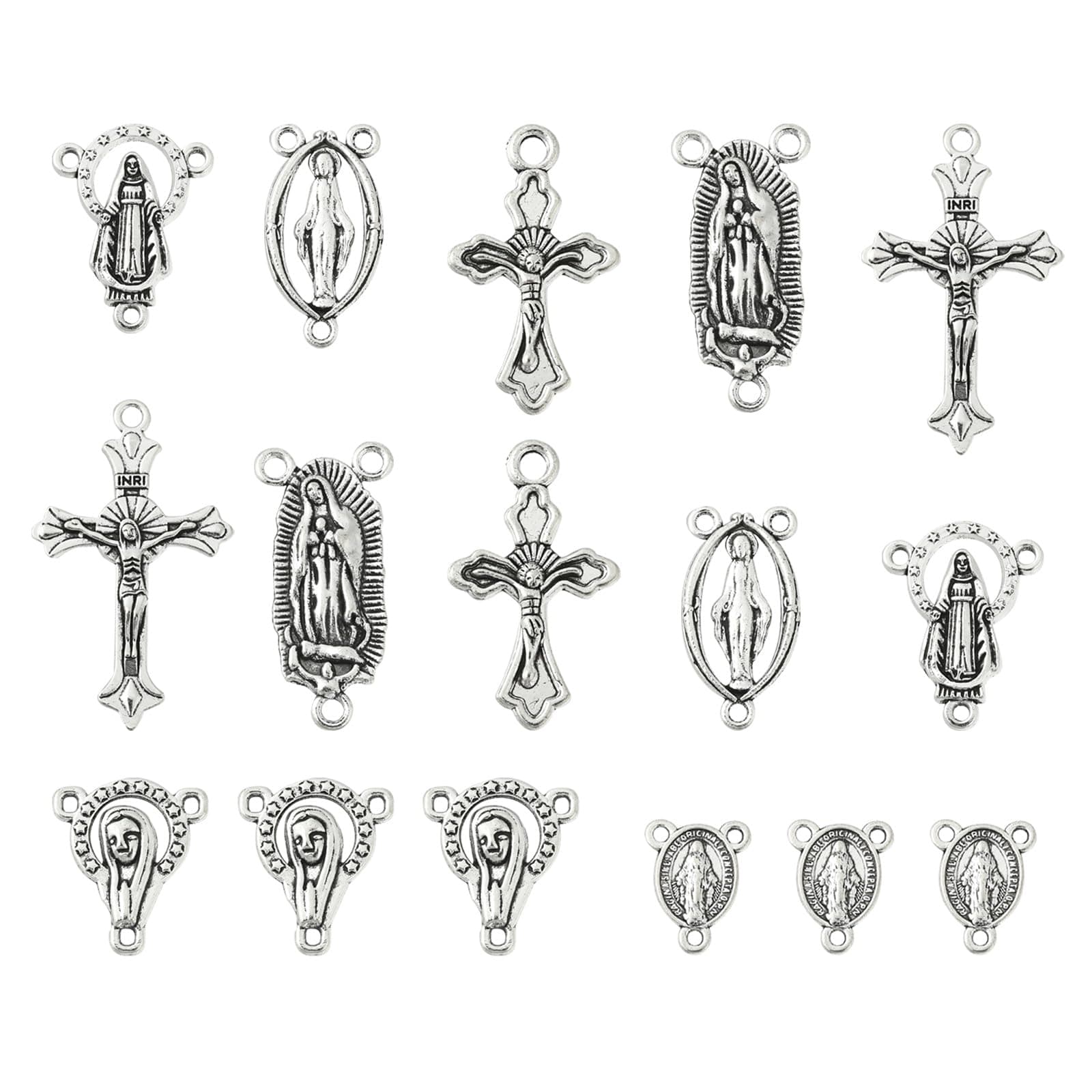 DanLingJewelryDanLingJewelry 70Pcs 7 Styles Tibetan Religious Connector Charms Virgin Mary Rosary Crucifix Cross Charms for Jewelry Craft Making DIY