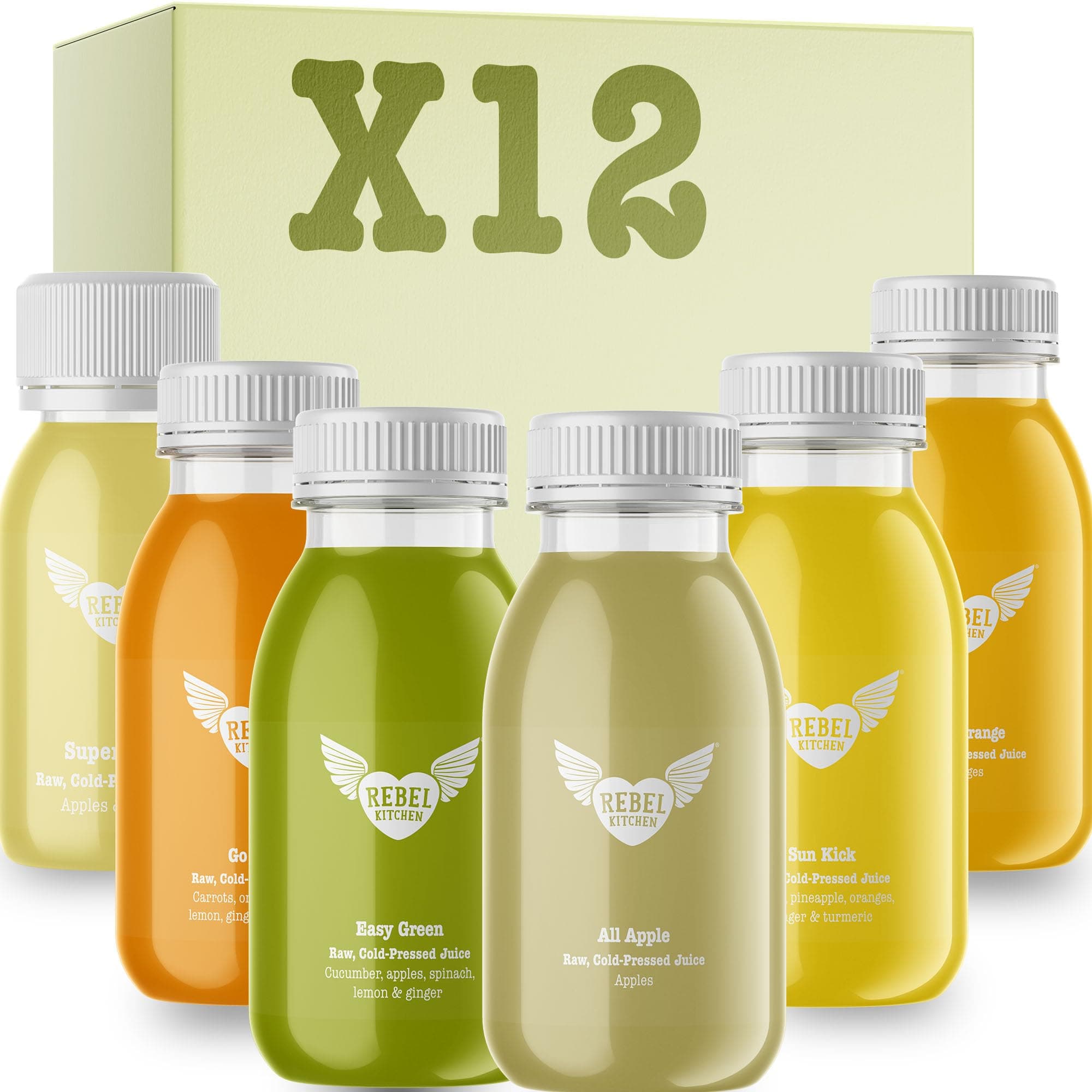 REBEL KITCHEN | Mixed Pack of Raw, Cold-Pressed Juice | Fresh Fruits & Vegetables | Antioxidant-Rich, No Added Sugar, 100% Natural Ingredients, Vegan | Made in UK | 10 x 250ML, 2 x 60ML