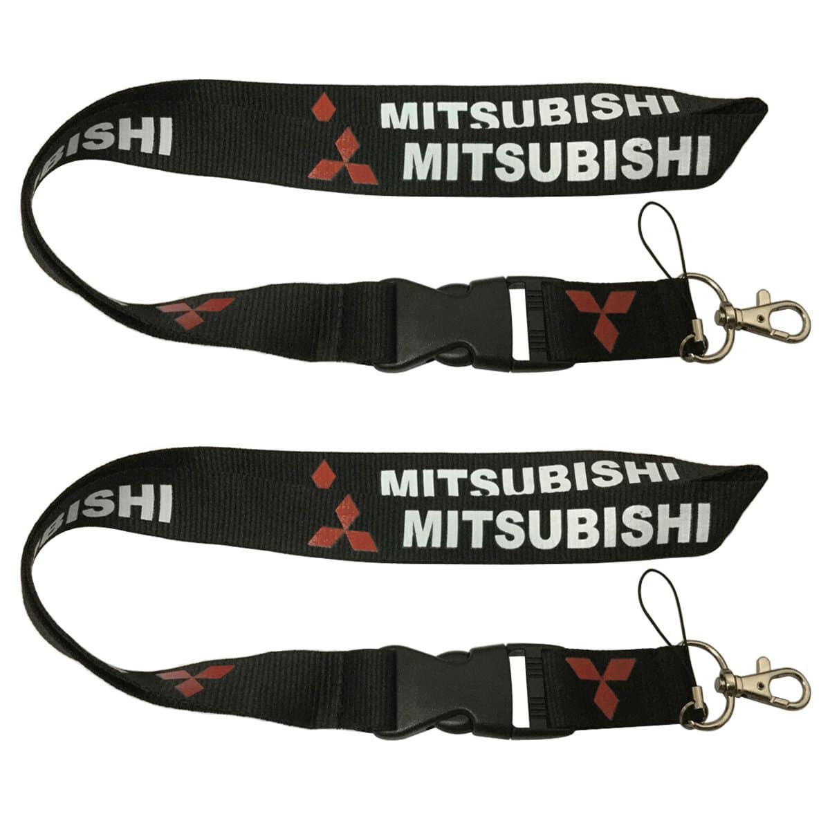 2pcs Set Black Mitsubishi Auto Lanyard Workout Gear Office and Auto Car Keychain Accessories Motorbike Superbike Lanyard with Webbing Strap Quick Release Buckle
