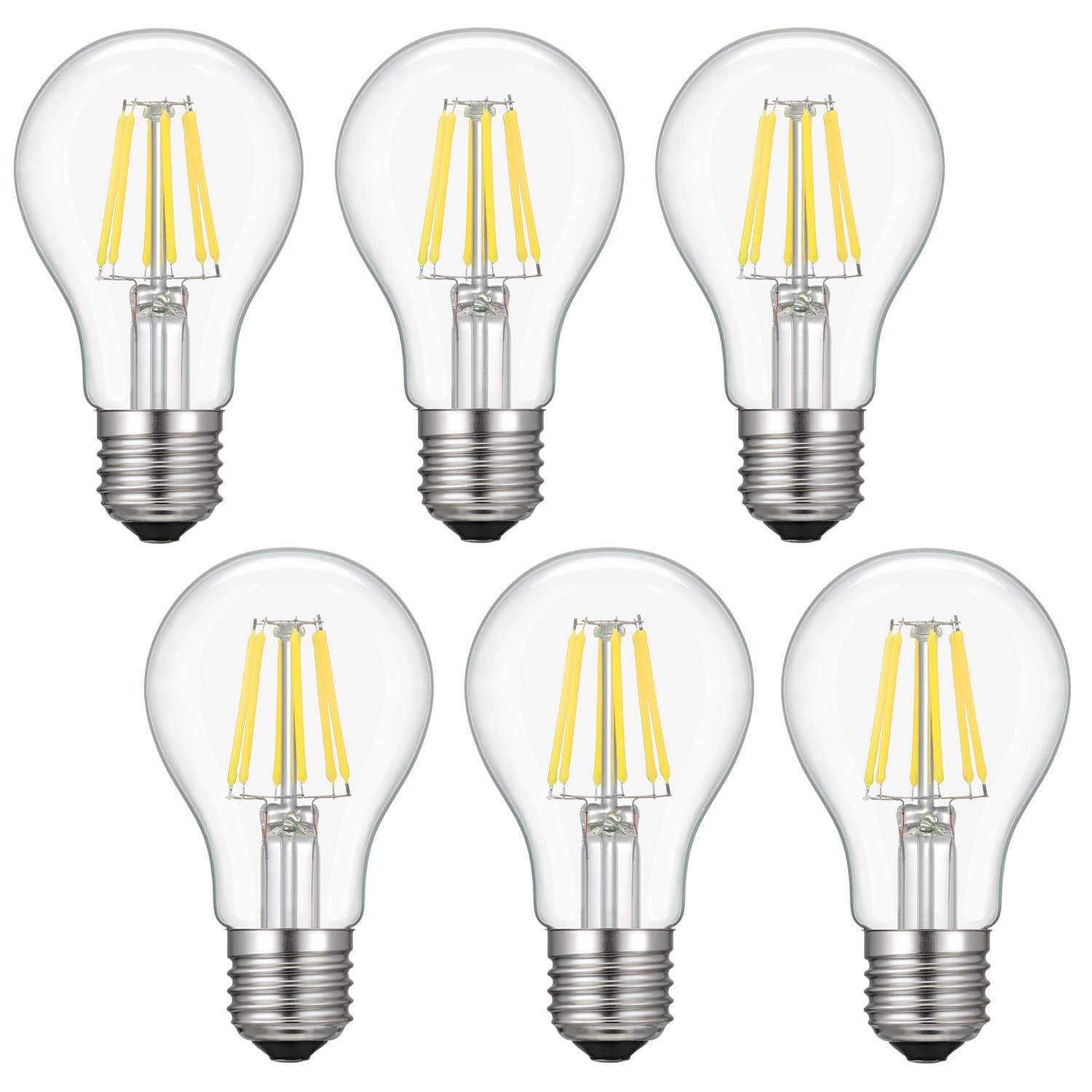 Kohree A19 Vintage Edison LED Bulb 6W(60W Equivalent), E26 Dimmable LED Filament Light 4000K Daylight White Blubs Lamp for Restaurant,Home,Reading Room, 6 Packs