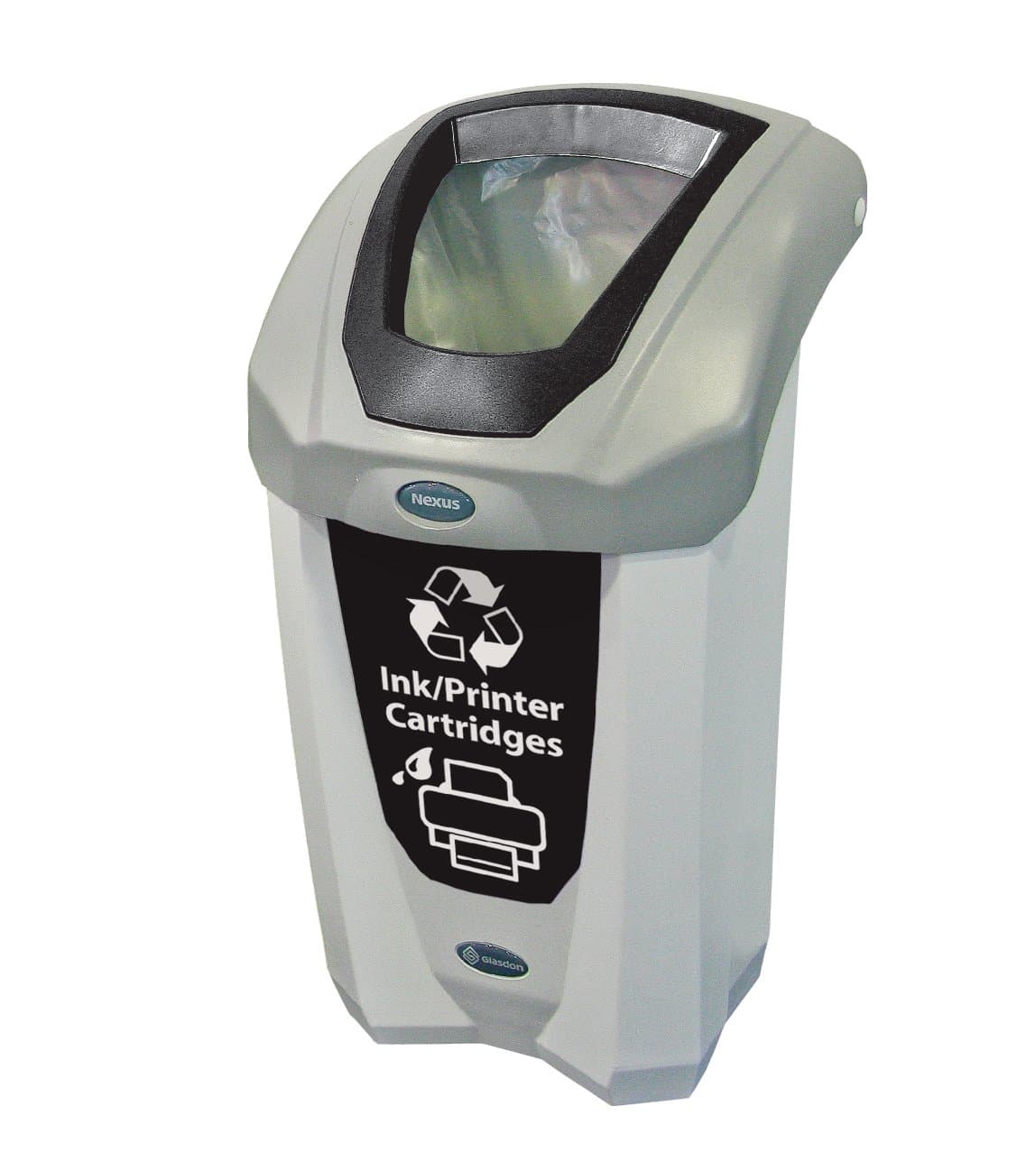 Nexus 8G Ink Cartridge Recycling Bin (Gray, Black Sticker) – Plastic Office Recycling Bin for Used Ink/Printer Cartridges – Small 8-Gallon Deskside Recycling Container