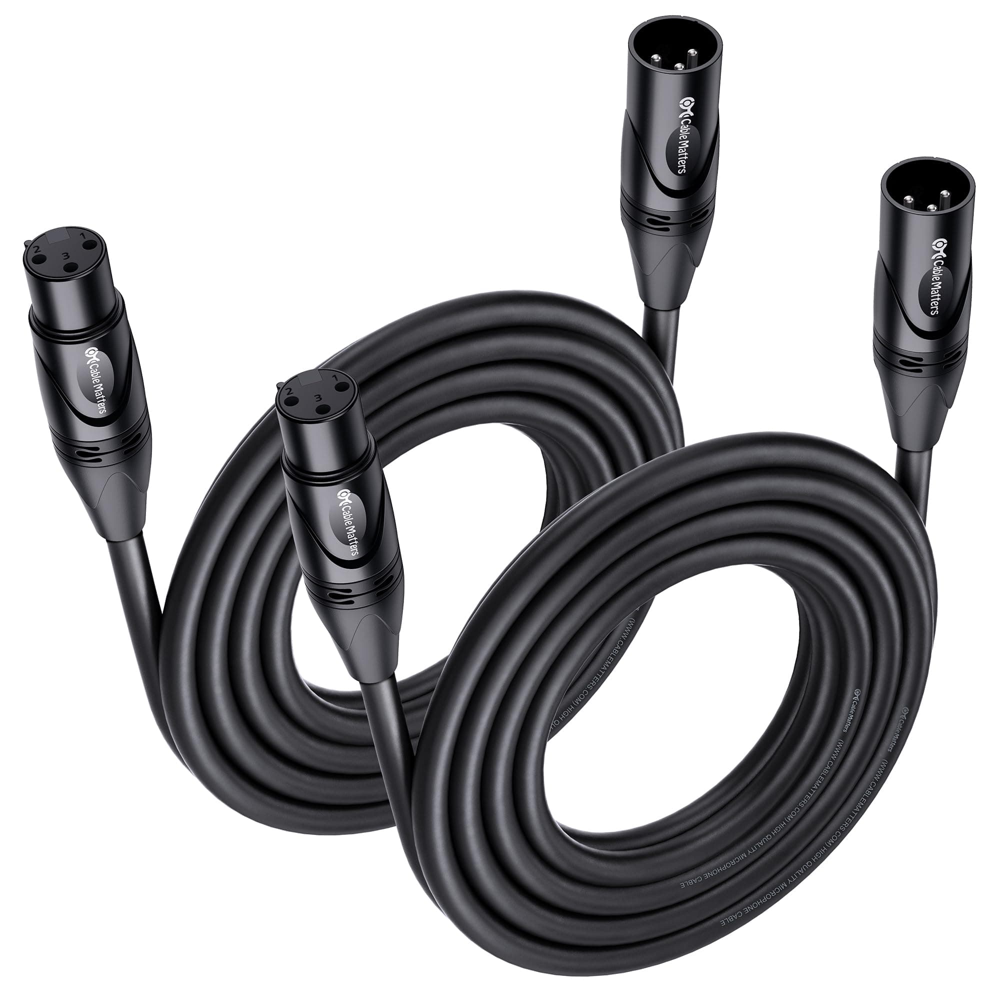 Cable Matters 2-Pack Microphone Cable (Mic Cable/XLR to XLR Cable) 15 Feet(Black)