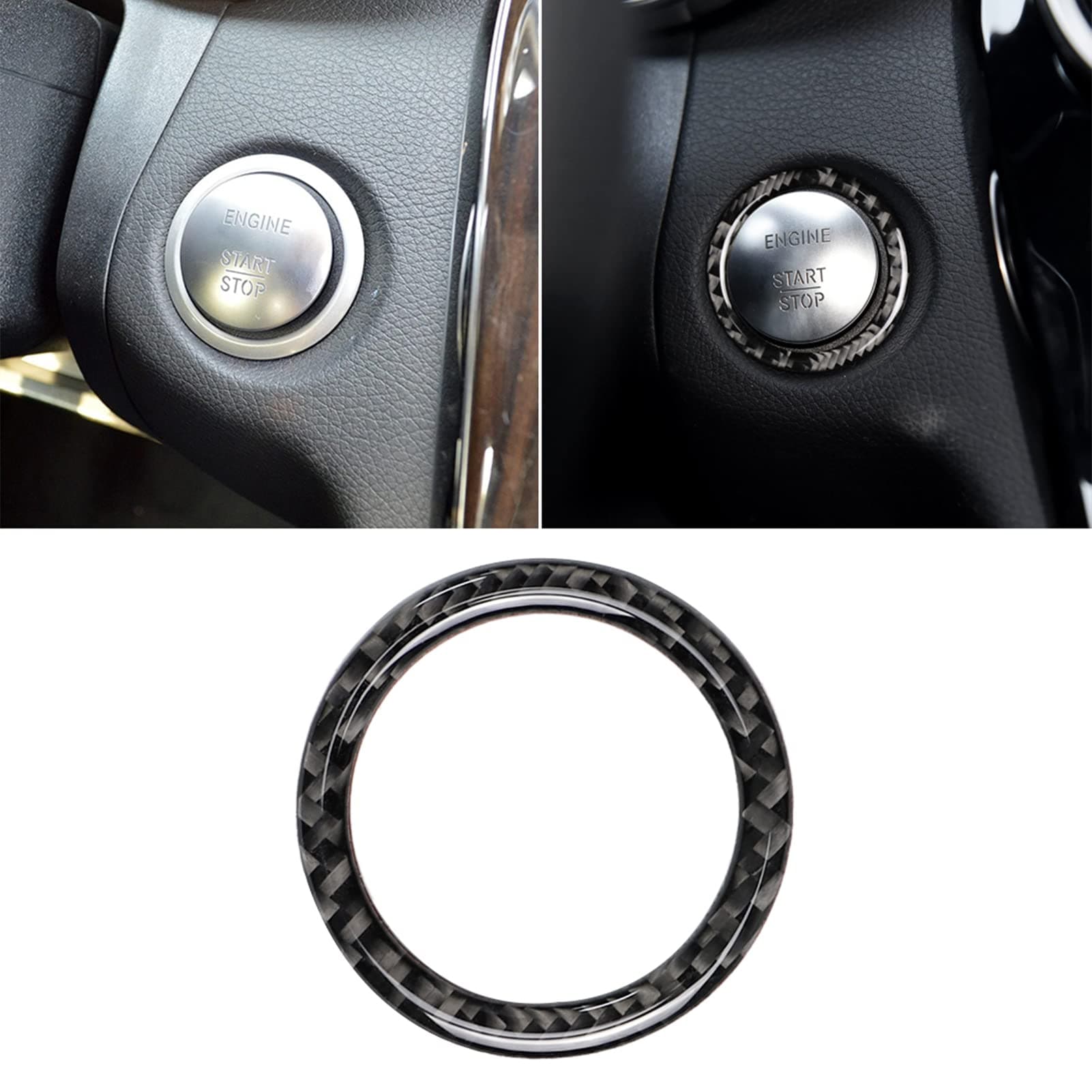 Real Soft Carbon Fiber for Mercedes-Benz C E S R ML GL CLA CLS GLA GLC CLE Class Engine Push Start Button Keyless Go Ignition Surrounding Decoration Ring Cover Sticker Car Interior Accessories