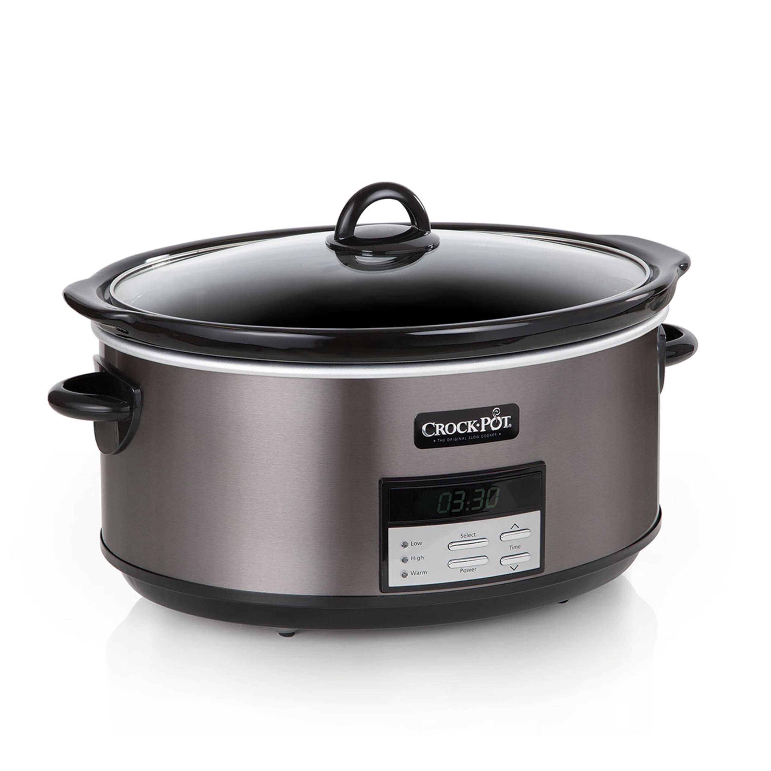 Crock-Pot Large 8 Quart Programmable Slow Cooker with Auto Heating Setting, Black, Stainless Steel