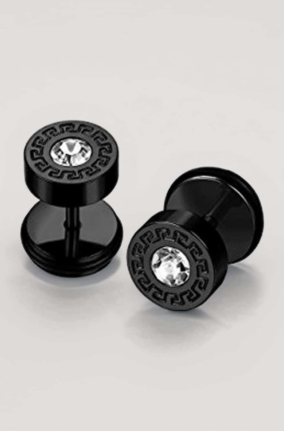 Crystal Black Steel Stud Earrings for Men (Black) (YCSSER-064BTTN-BK)