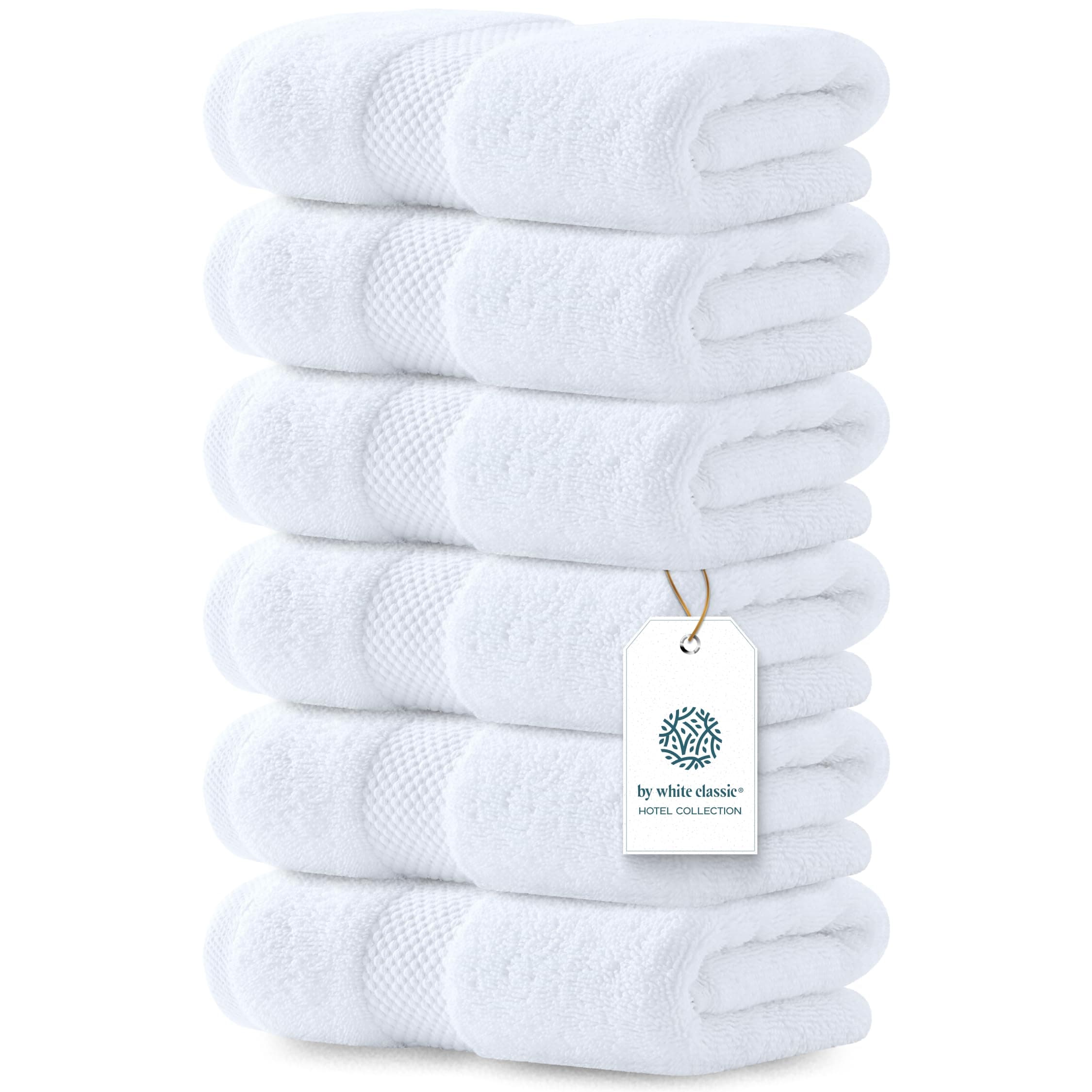 White Classic Luxury Hand Towels for Bathroom-Hotel-Spa-Kitchen-Set - Circlet Egyptian Cotton - 16x30 Inches - Set of 6 (White)…