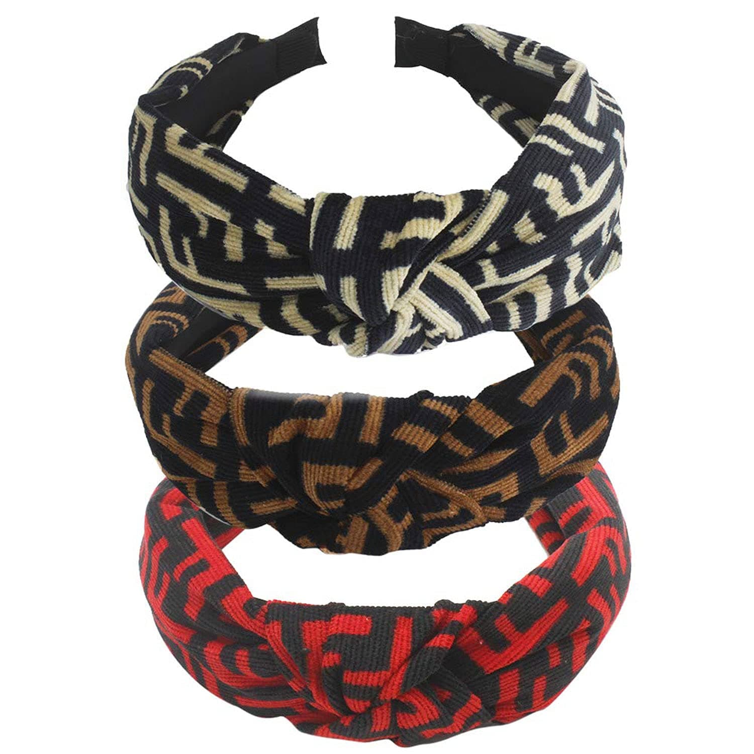 3 Packs Lettered Print Knot Headbands for Women Fashion Elegant Hair Bands for Girls Versatile Elastic Hair Accessories