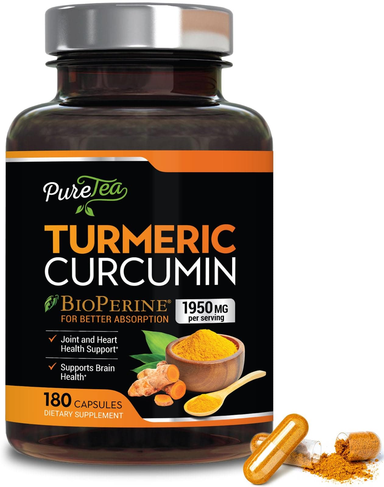 Turmeric Curcumin Supplement with BioPerine 1950mg, 95% Standardized Curcuminoids - Black Pepper for Advanced Absorption, Herbal Joint Support Complex, Nature's Tumeric Extract Non-GMO - 180 Capsules