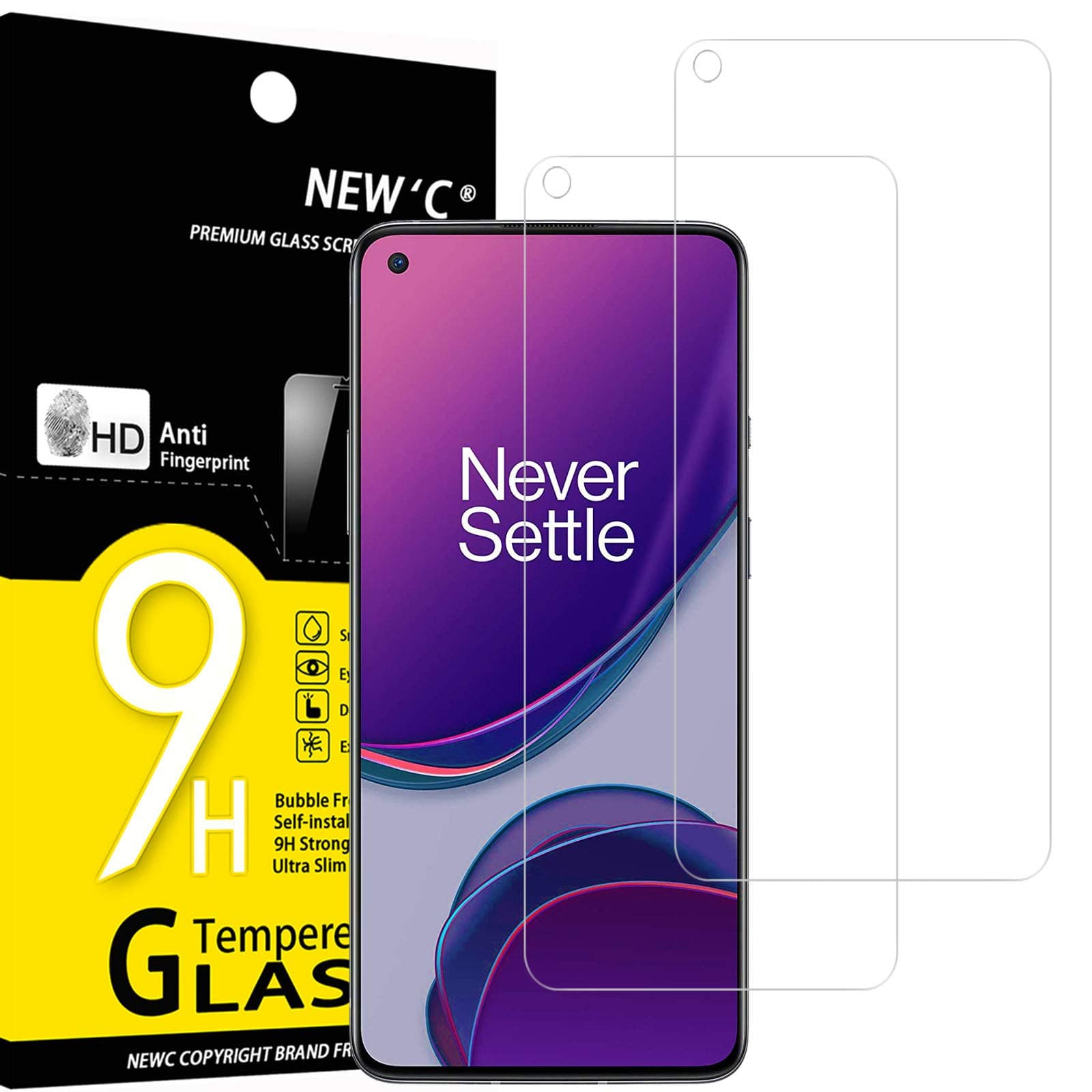 Pack of 2, Tempered Glass Screen Protector for OnePlus 8T, Effective Anti-Scratch, Bubble-Free – Ultra Resistant (0.33 mm HD Ultra Transparent) 9H Hardness Glass