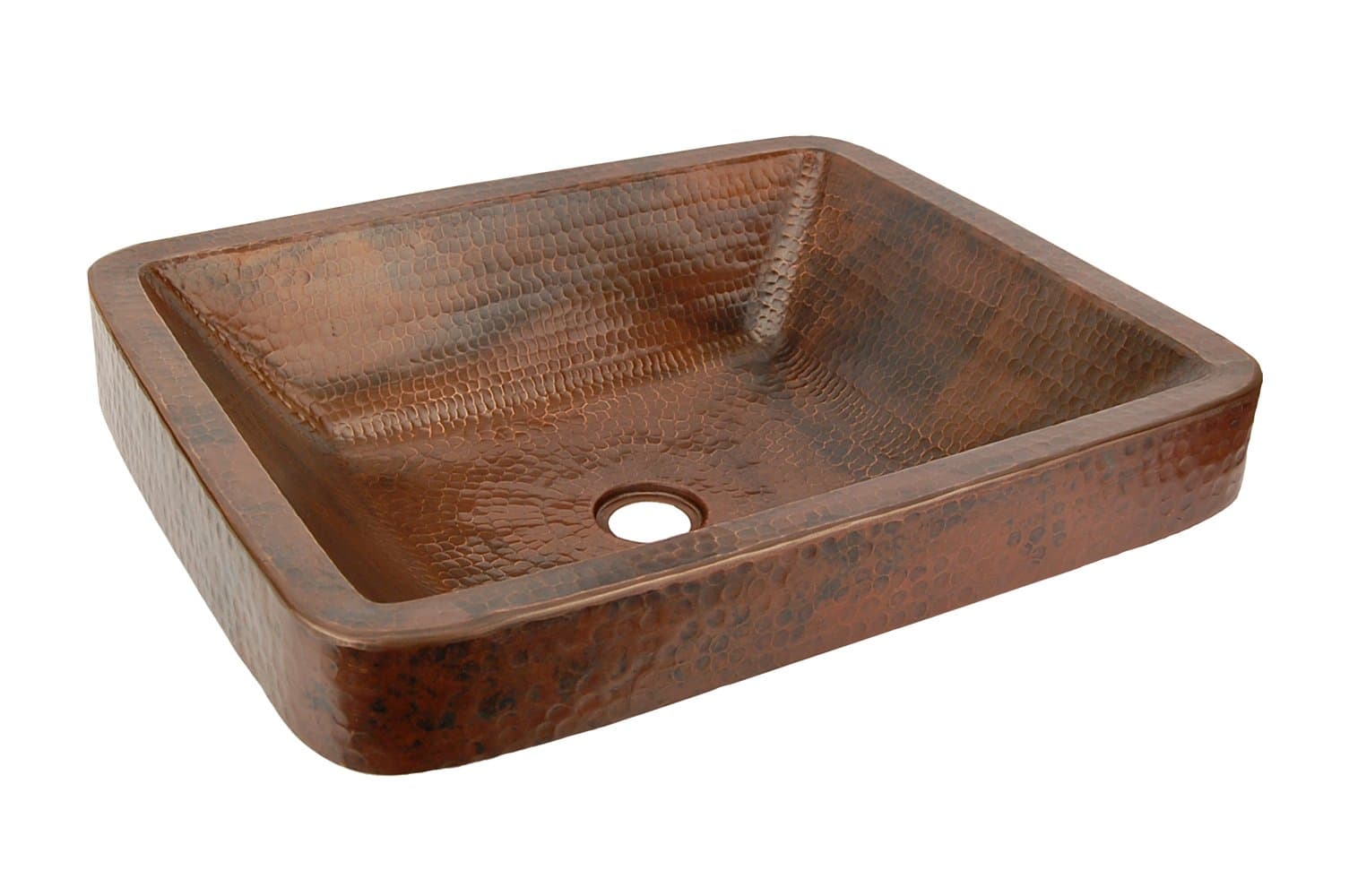 Premier Copper ProductsVREC19SKDB Rectangle Skirted Vessel Hammered Copper Sink, Oil Rubbed Bronze