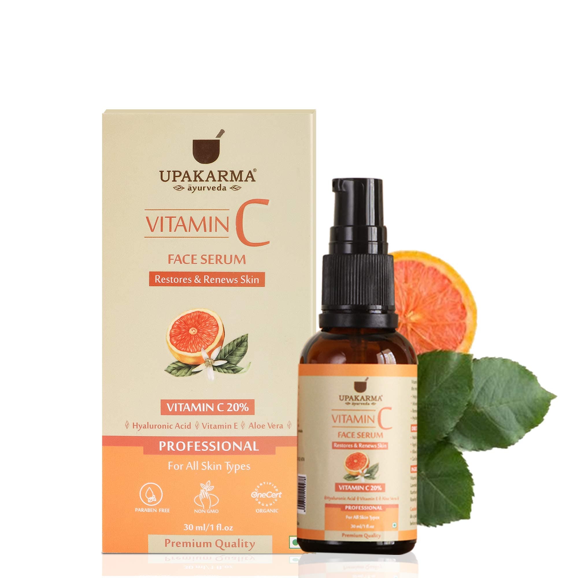 UPAKARMA Vitamin C Face Serum to Restore and Renews Skin with Hyaluronic acid, Vitamin E, and Aloe Vera