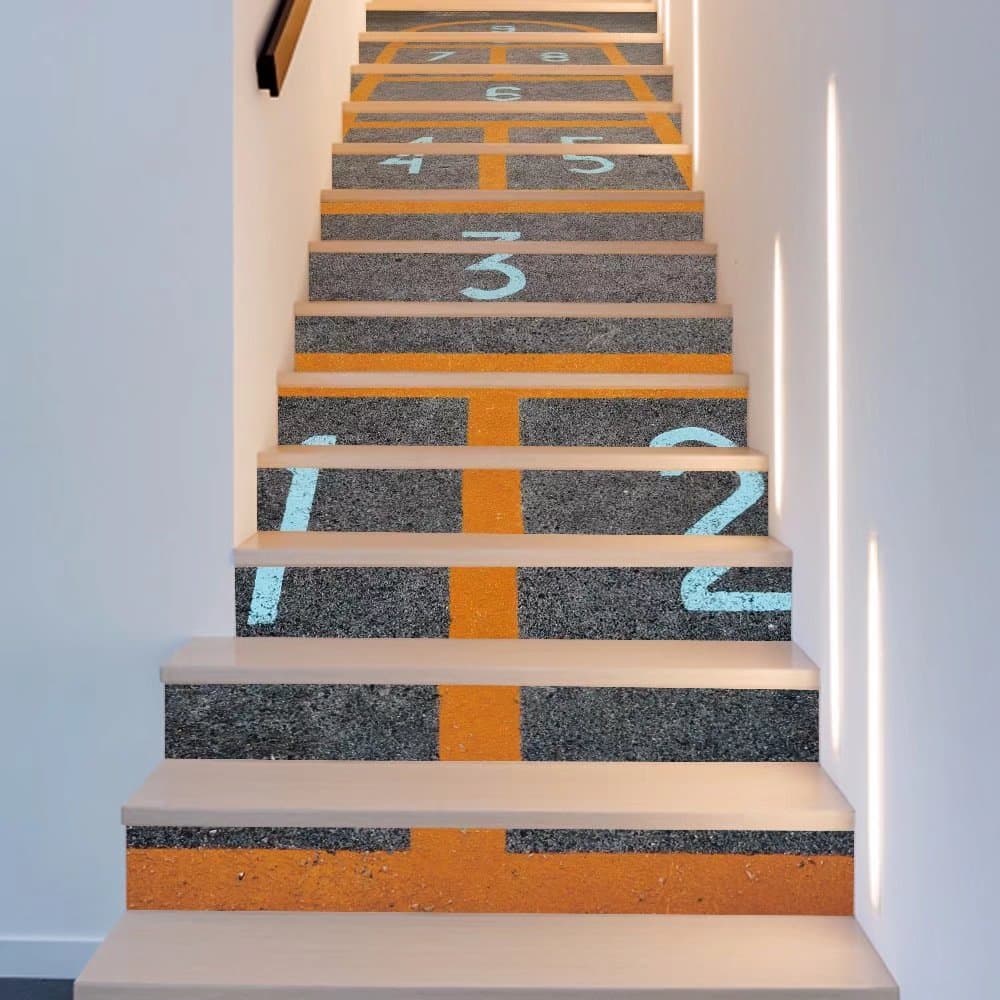 Frolahouse Peel and Stick Tile Backsplash Stair Riser Decals,Children's Game Hopscotch DIY Tile Decals,Waterproof Home Decor StairCase Decal Stair Mural Decals 7''W x 39''L (Set of 13)