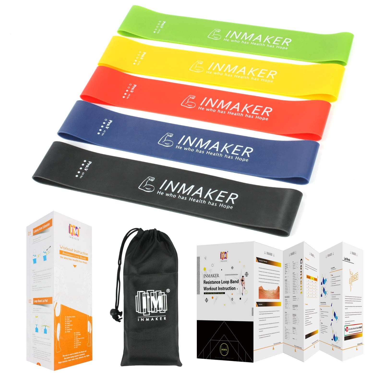 INMAKER Resistance Bands Set for Women and Men, Elastic Stretch Exercise Bands with Free 40 Pages Workout Ebook