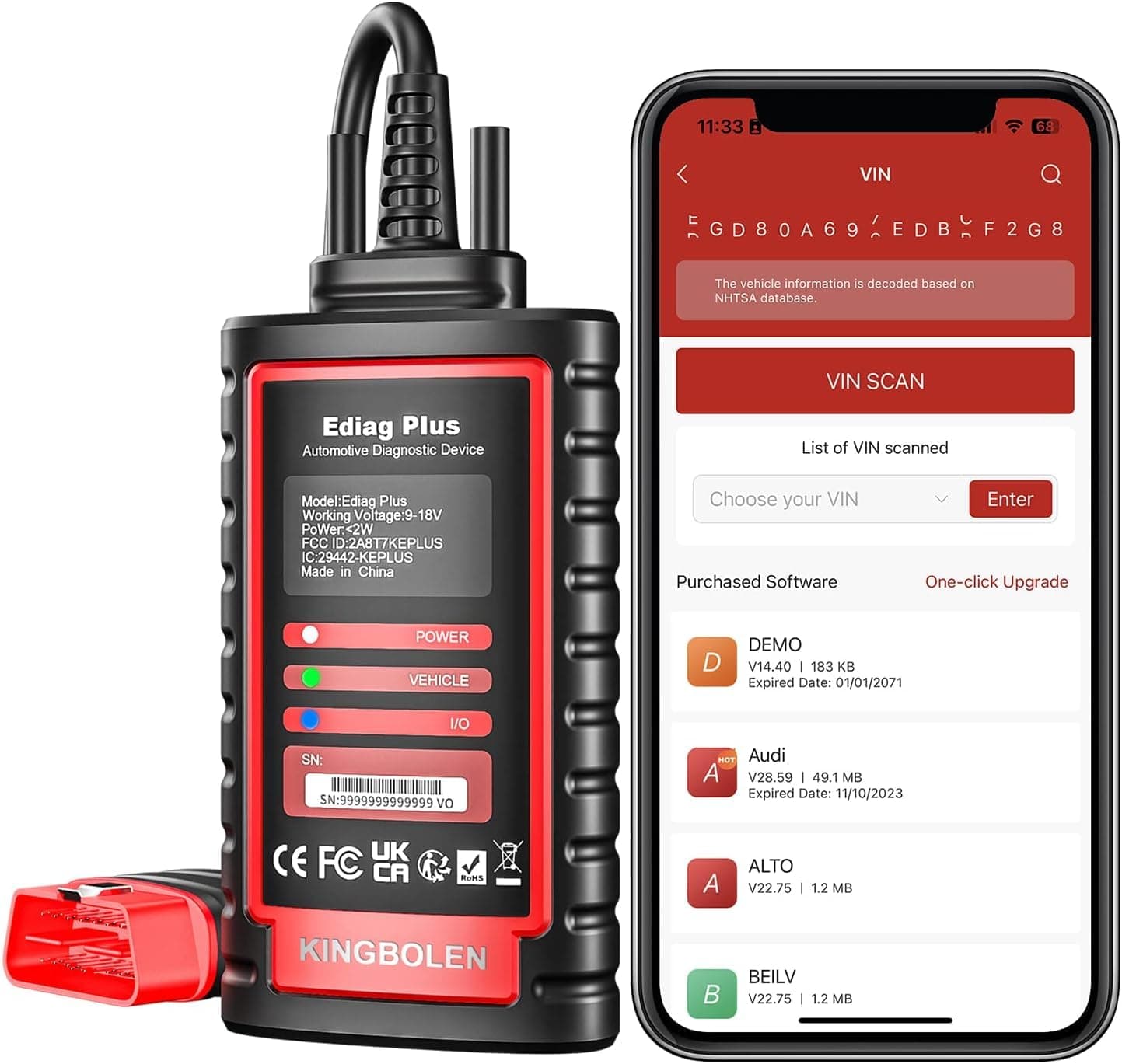 Ediag Plus Bluetooth Scanner, All System Bidirectional Test OBD2 Diagnostic Scanner for iOS & Android with CANFD Protocol, Auto VIN, 15+ Rest, 1 Year Without fee Update