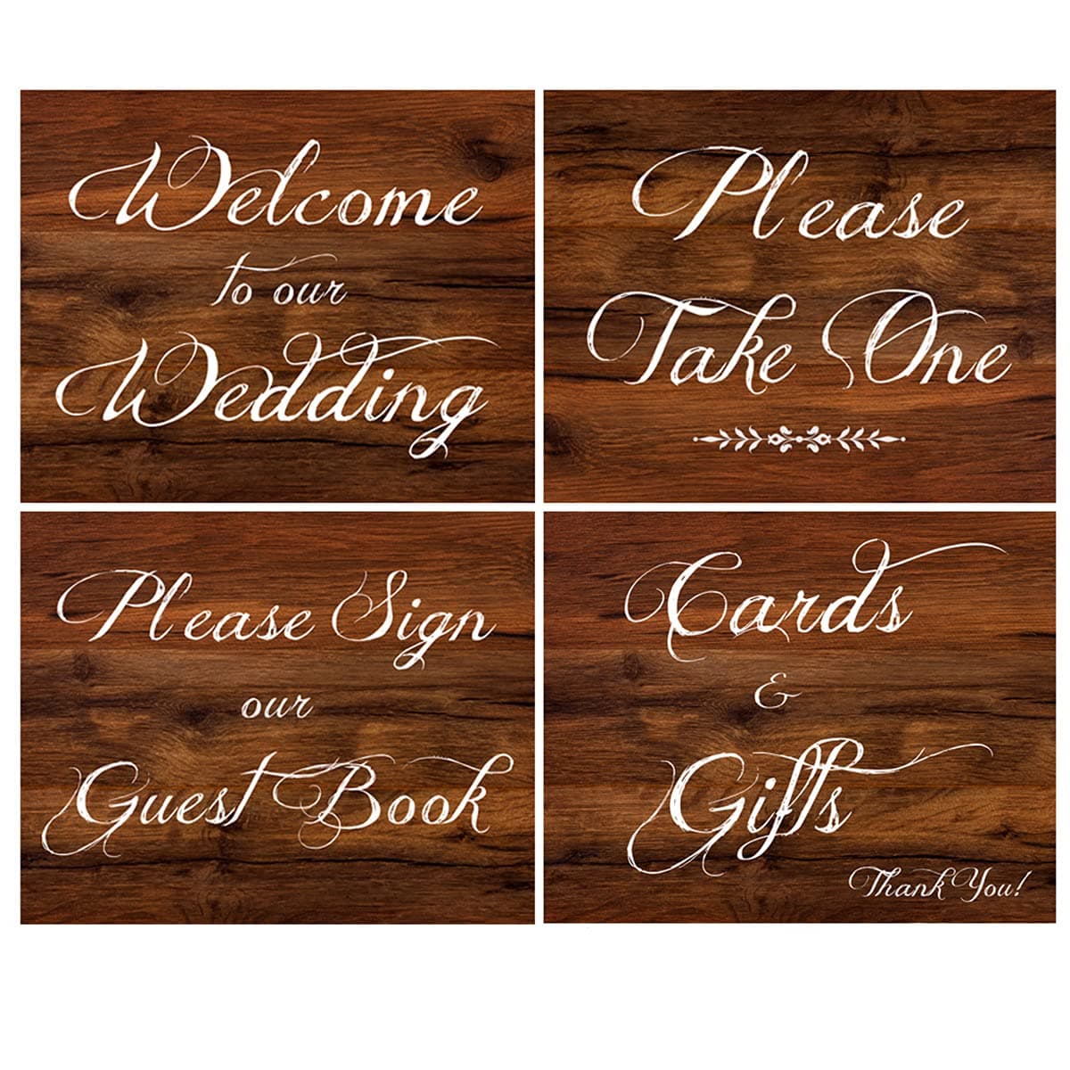 Wedding Signs | Rustic Wedding Sign Set With 4 8x10 Inch Signs and 4 Folded 4x5 Inch Table Signs Perfect for Wedding Decorations Made of High Quality Cardstock With Linen Texture