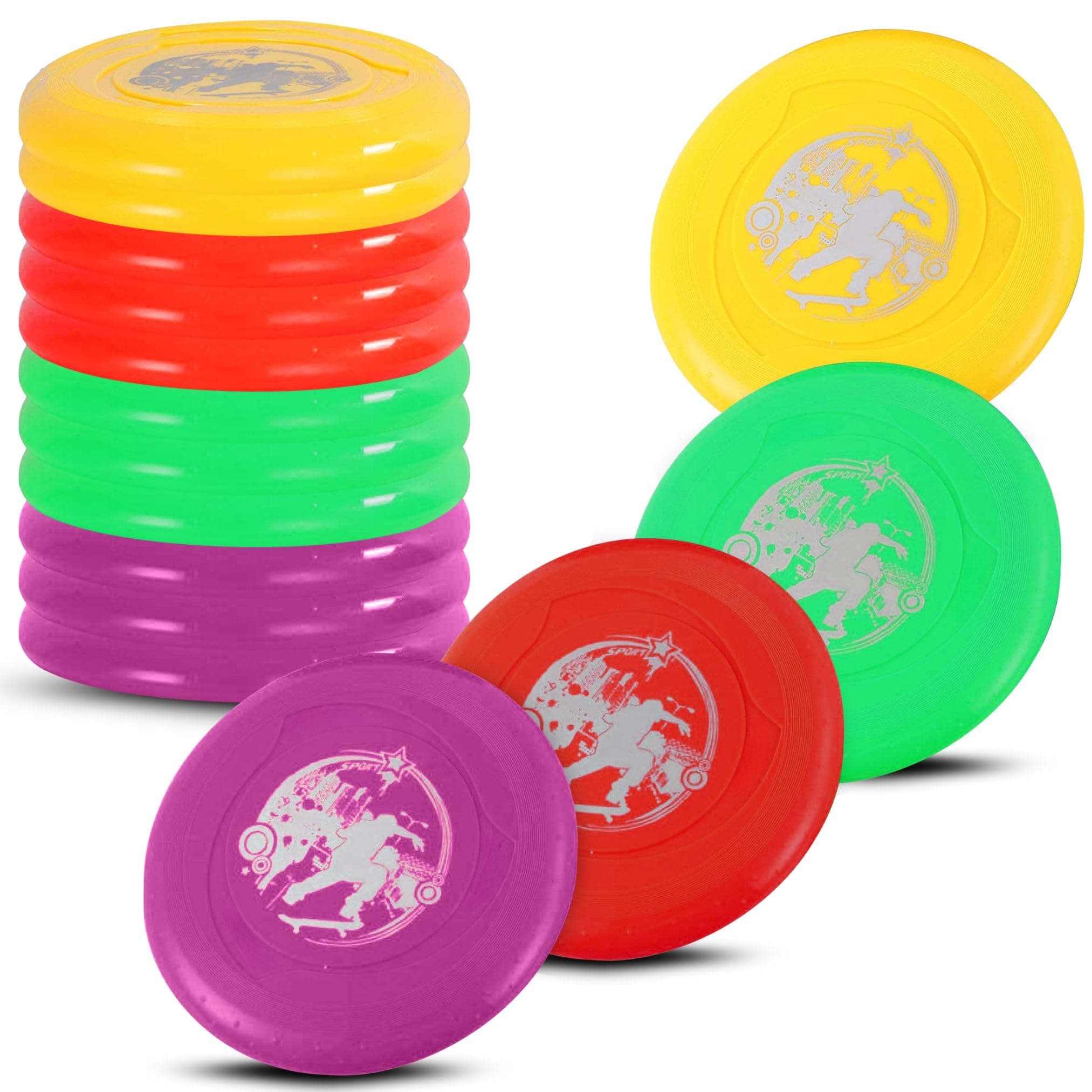 Liberty Imports 12 Pack: Plastic Flying Sports Discs Set for Outdoors Beach Backyard Throwing and Catching Activities, 9" Play Discs for Kids & Adults