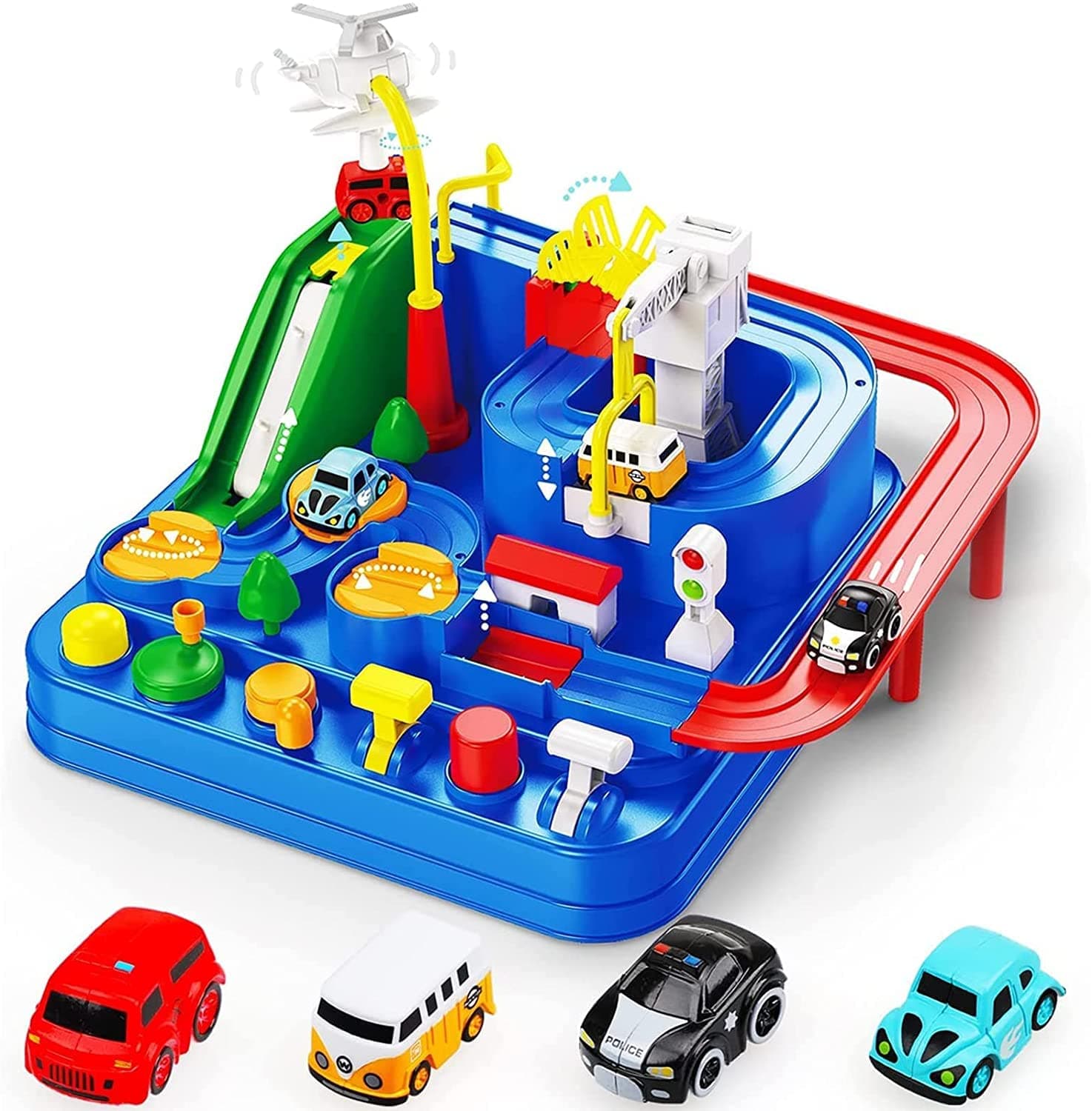 Car Adventure Toys, City Rescue Preschool Educational Toy Vehicle, Parent-Child Interactive Train Toy, Puzzle Car Race Tracks Parking Playsets for 3 4 5 6 7 8 Year Old Toddlers Boys Girls