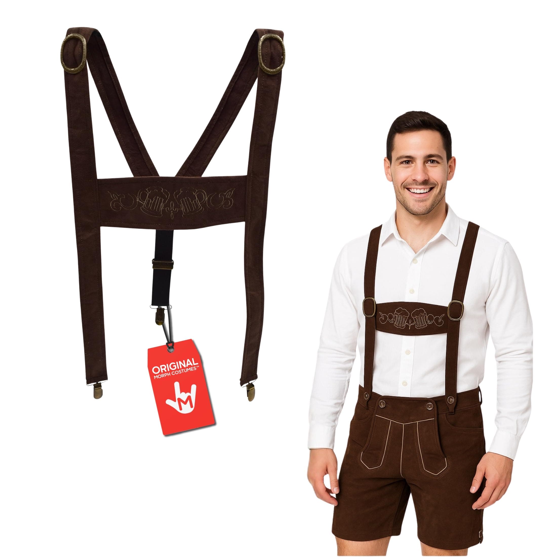 Morph Lederhosen Suspenders Mens German Oktoberfest Bavarian Alpine Costume Accessory