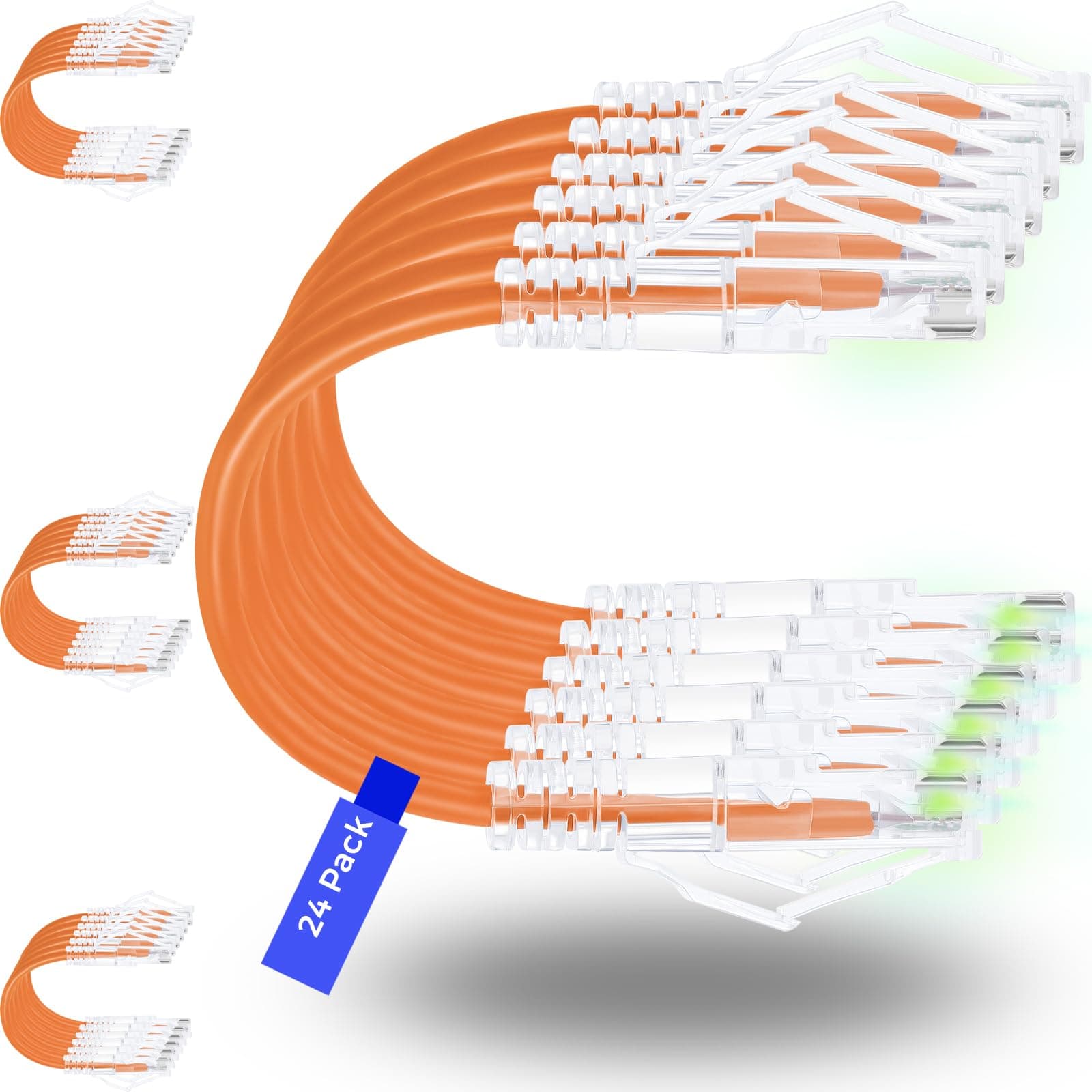 Patch Cables Cat6/ Cat6a 0.5ft (24 Pack) Slim, Cat6a Ethernet Patch Cable 10G Support, Snagless Cat 6 Patch Cable for Patch Panel to Switch, Flexiable Cat6 Ethernet Cable Orange