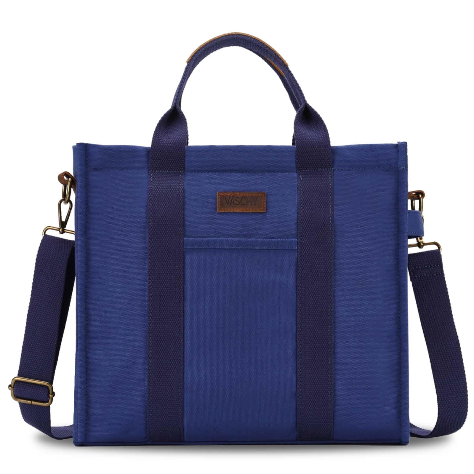 VASCHY Canvas Tote bag, Casual Reusable Work Totes for Women Teachers with Zippers Pockets Crossbody Shoulder Bag Purse