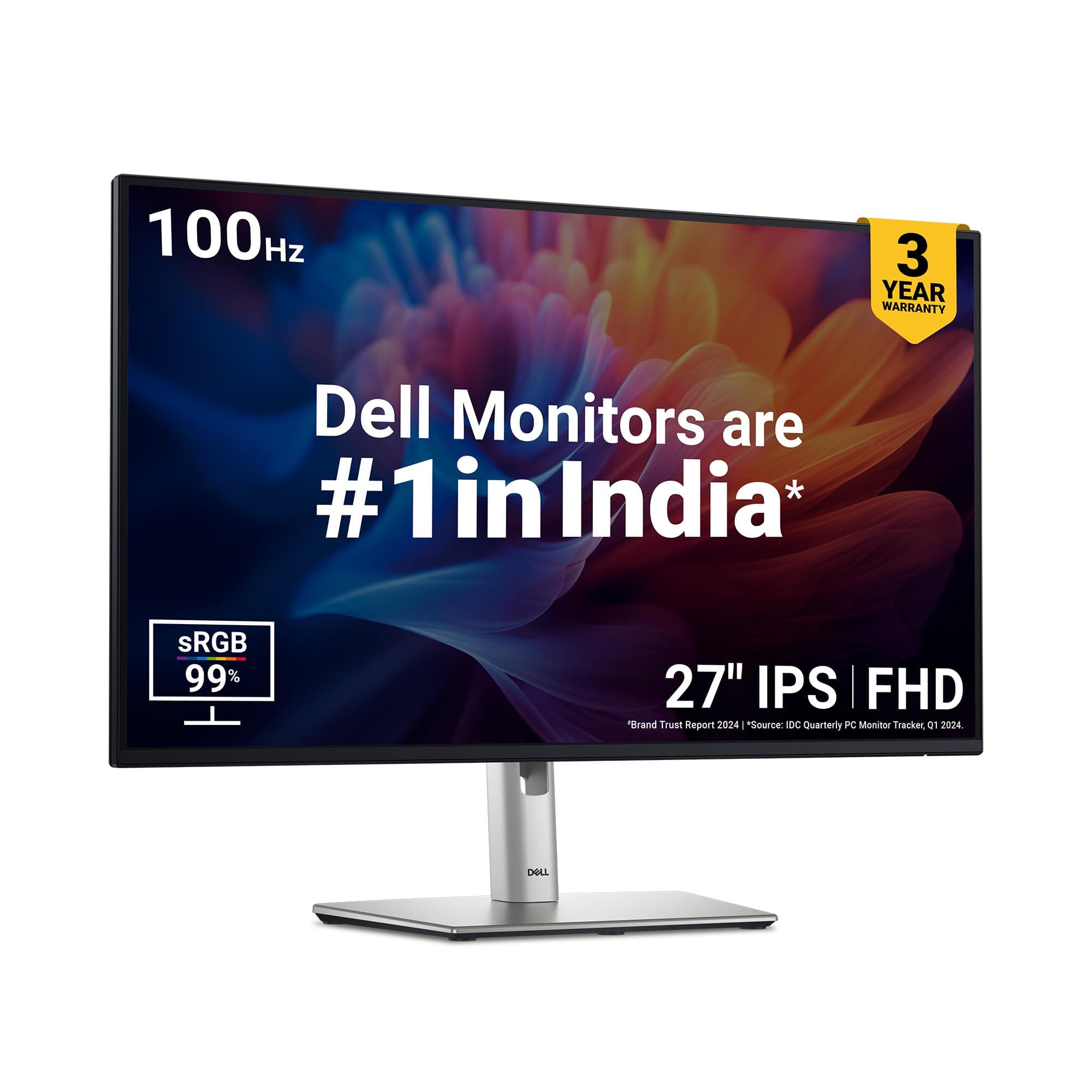 P2725H 27 Inch FHD IPS Monitor, Anti-Glare, 99% SRGB, 100Hz, 5Ms (Fast), Ports: HDMI(1), DP 1.2, VGA, 3X USB 3.2 Gen1 (A), USB 3.2 Gen1 Type-C [15W PD] | Height Tilt Swivel Pivot