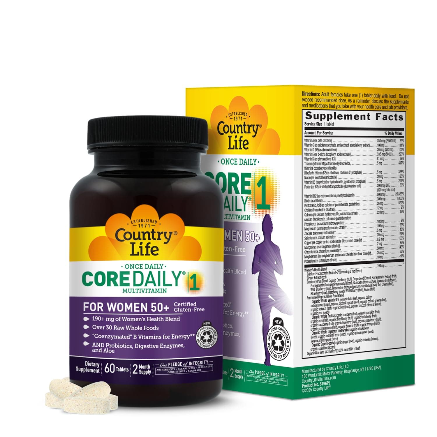 Country Life CORE Daily-1 for Women 50+ Multivitamin - Formulated for Women Over 50, Complete Daily Nutrition with Women's Health Blend, Coenzymated B Vitamins, Probiotics, and Digestive Enzymes