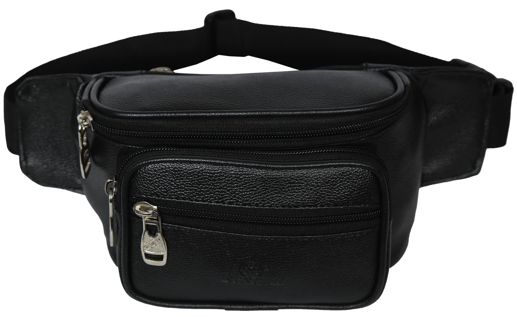 RC RexcuirVegan Leather Waist Bag for Men and Women | Fanny Pack Travel Handy Hiking Zip Pouch Money Belt with Adjustable Strap for Men and Women(Black Length 75cm) (Black)