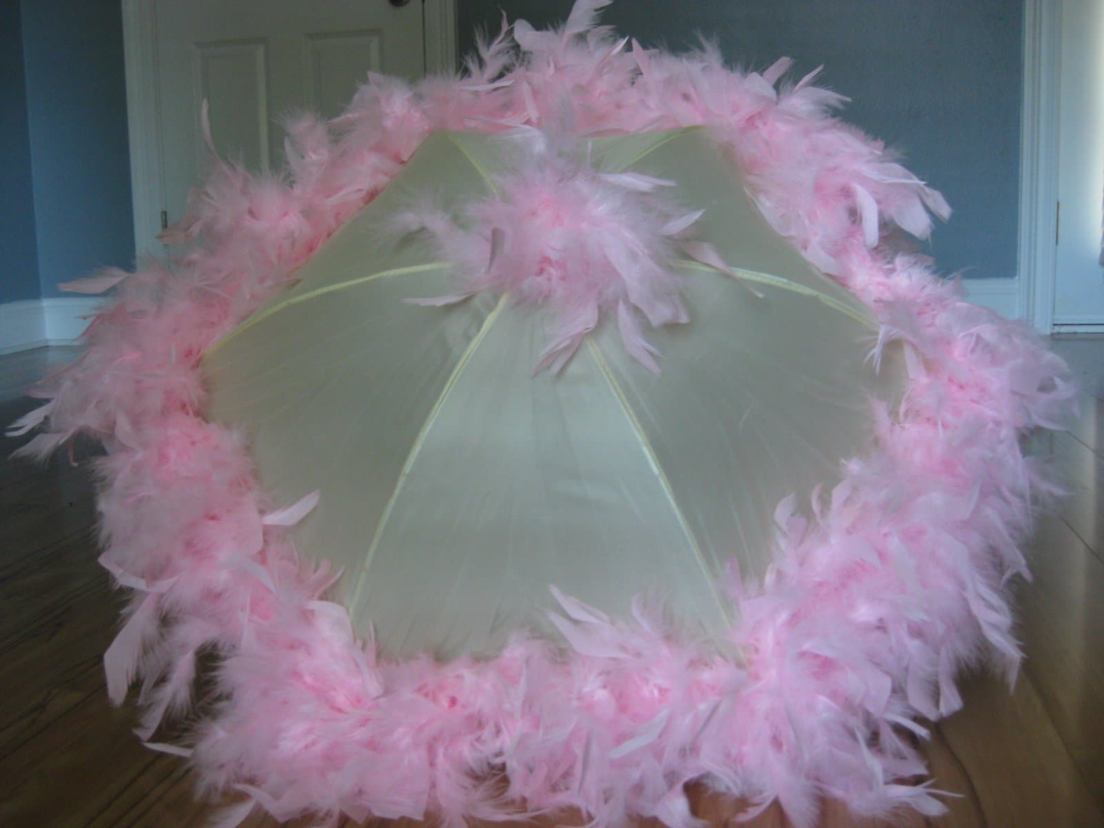Second Line Umbrella Light Pink on Butter Yellow Cream New Orleans Style Festival Parasol Dance Recital Flower Girl Feather Umbrella
