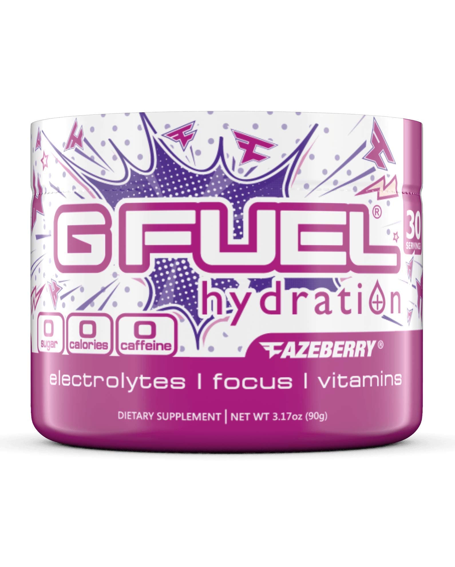 G Fuel FaZeberry Electrolytes Powder, Water Mix for Hydration, Energy and Focus, Sugar Free, Zero Caffeine Supplement, Pomegranate Strawberry Blueberry Flavor - 3.17 oz (30 Servings)