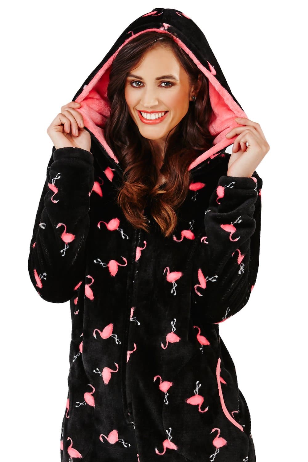 Loungeable Adults Flamingo Print Hooded Onesie - Large