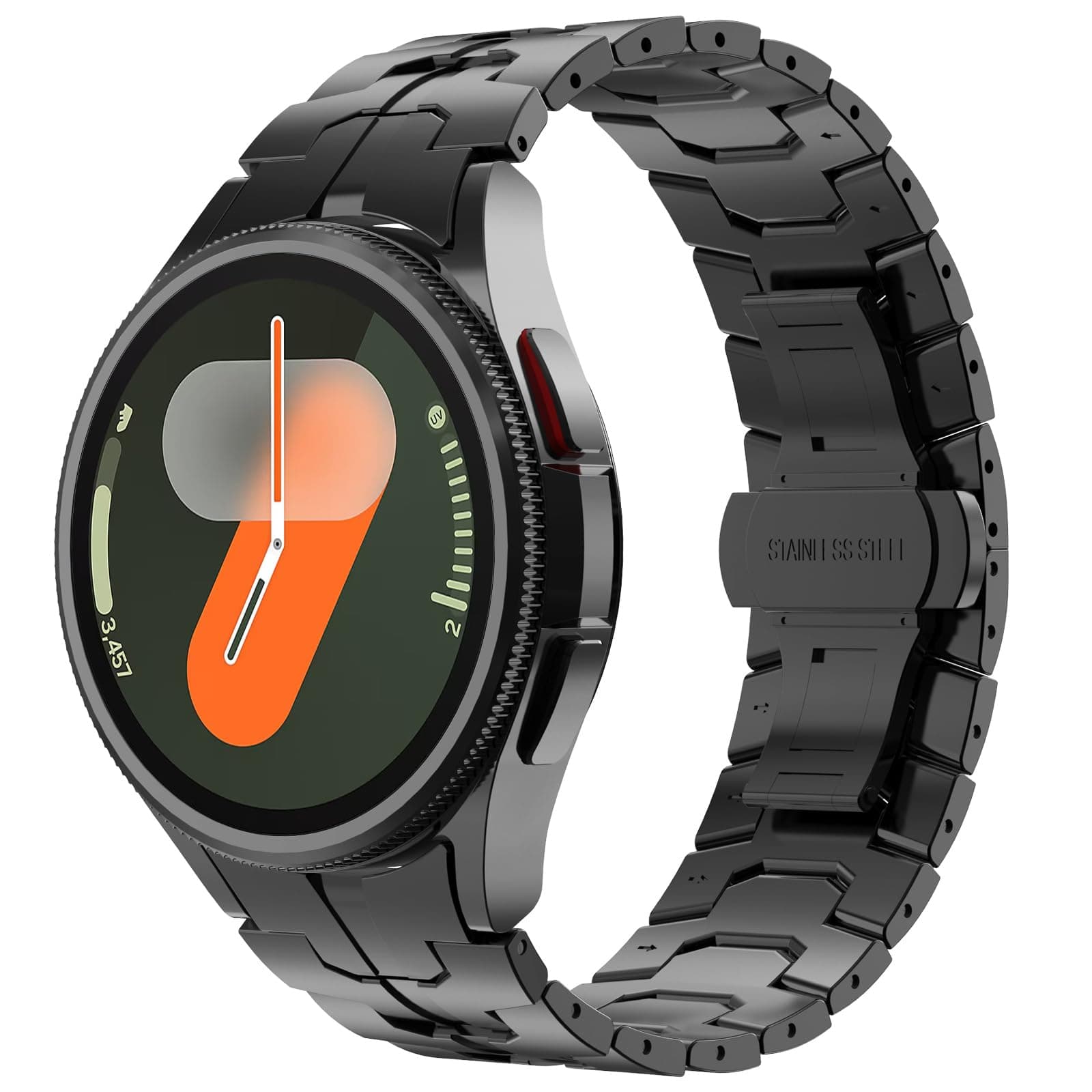 FULLIFE Compatible with Samsung Galaxy Watch 7 6 5 4 FE 40mm 44mm Band for Men, Stainless Steel with Folding Clasp No Gap Galaxy Watch 6 Classic 5 Pro 4 Classic Band 47mm 45mm 42mm 46mm, Black