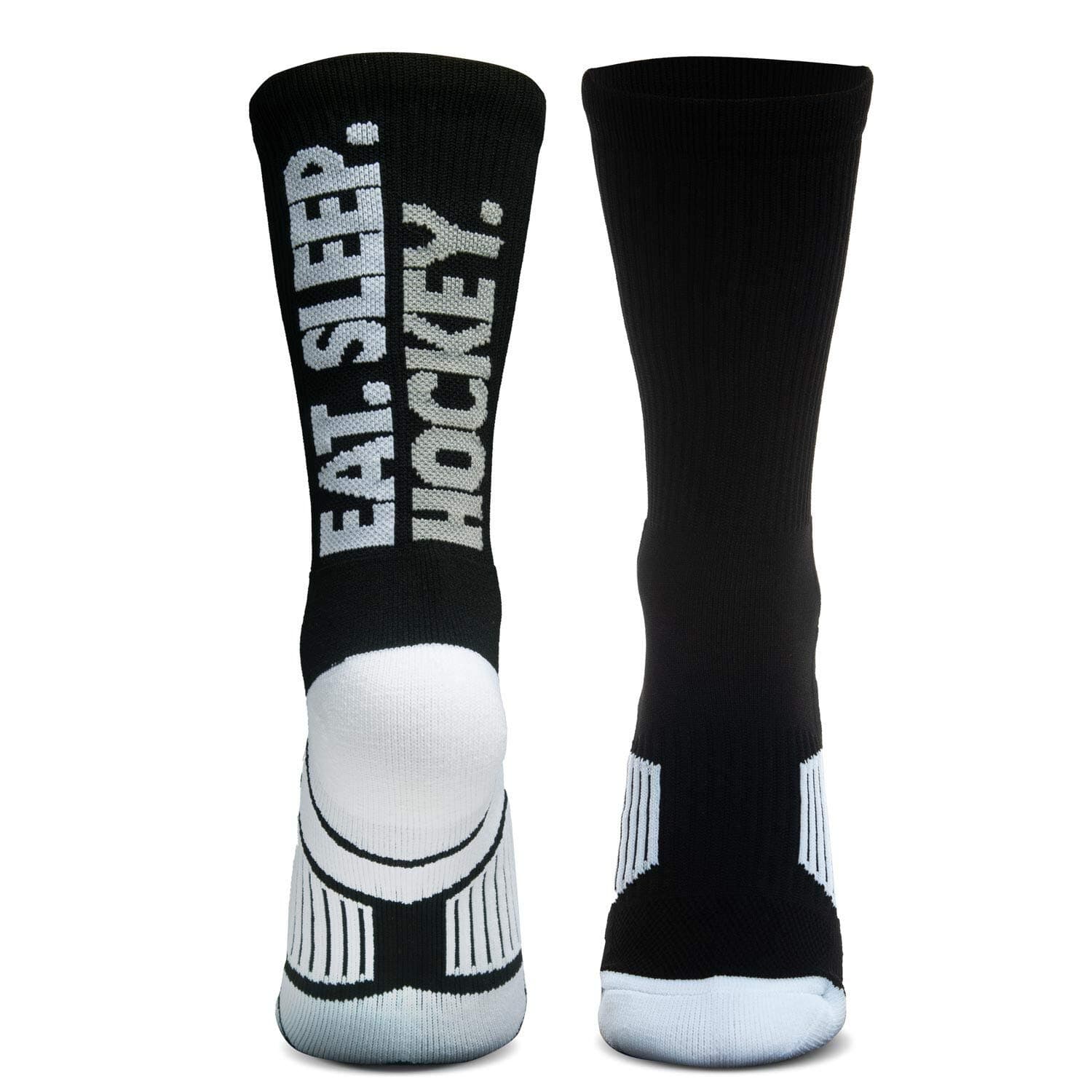 Hockey Athletic Woven Mid-Calf Socks | Eat. Sleep. Hockey. Socks | Black | Youth and Adult Sizes, Black, S