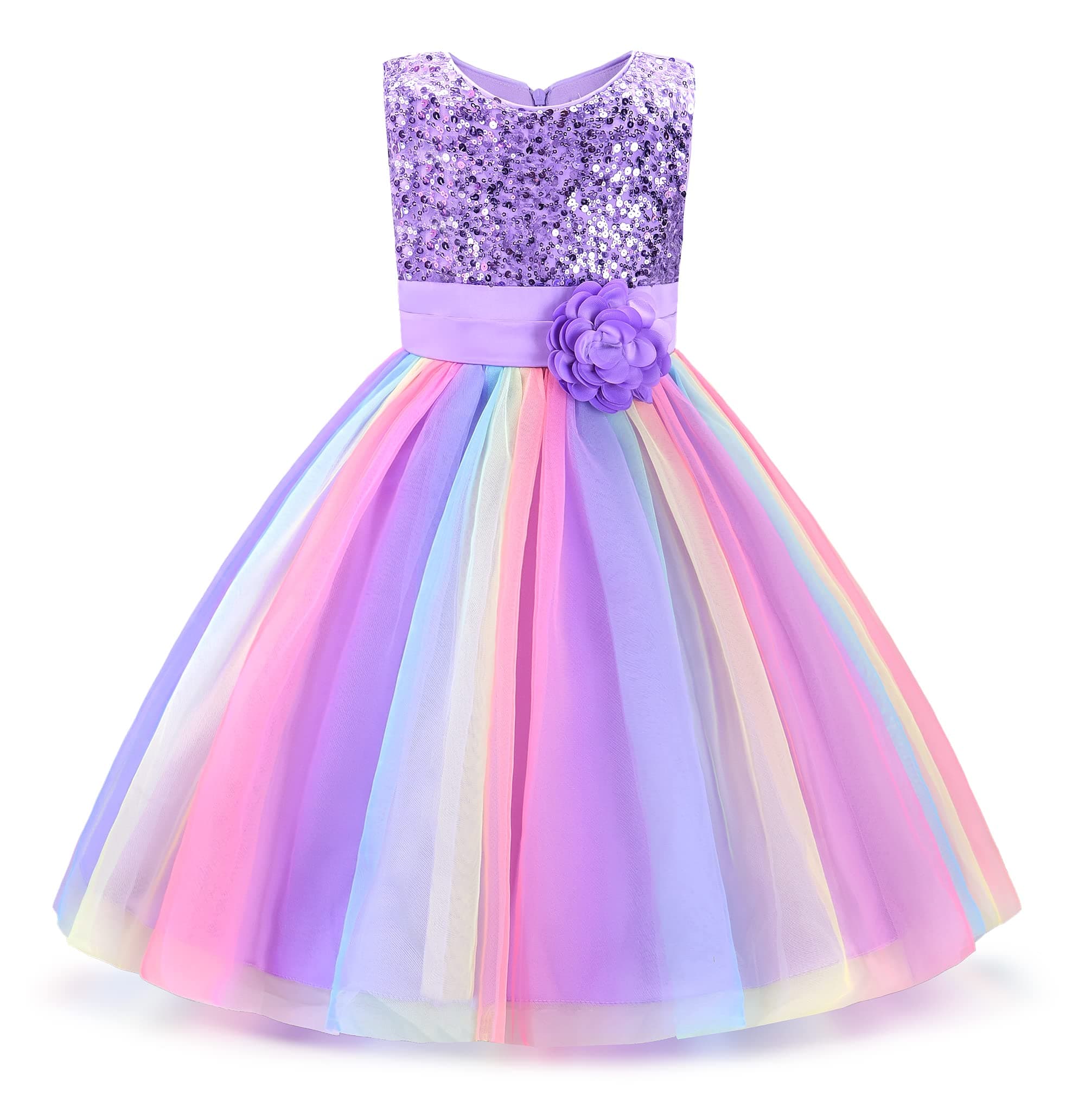 Little Girl's Sequin Sleeveless Mesh Rainbow Dress for Wedding Party