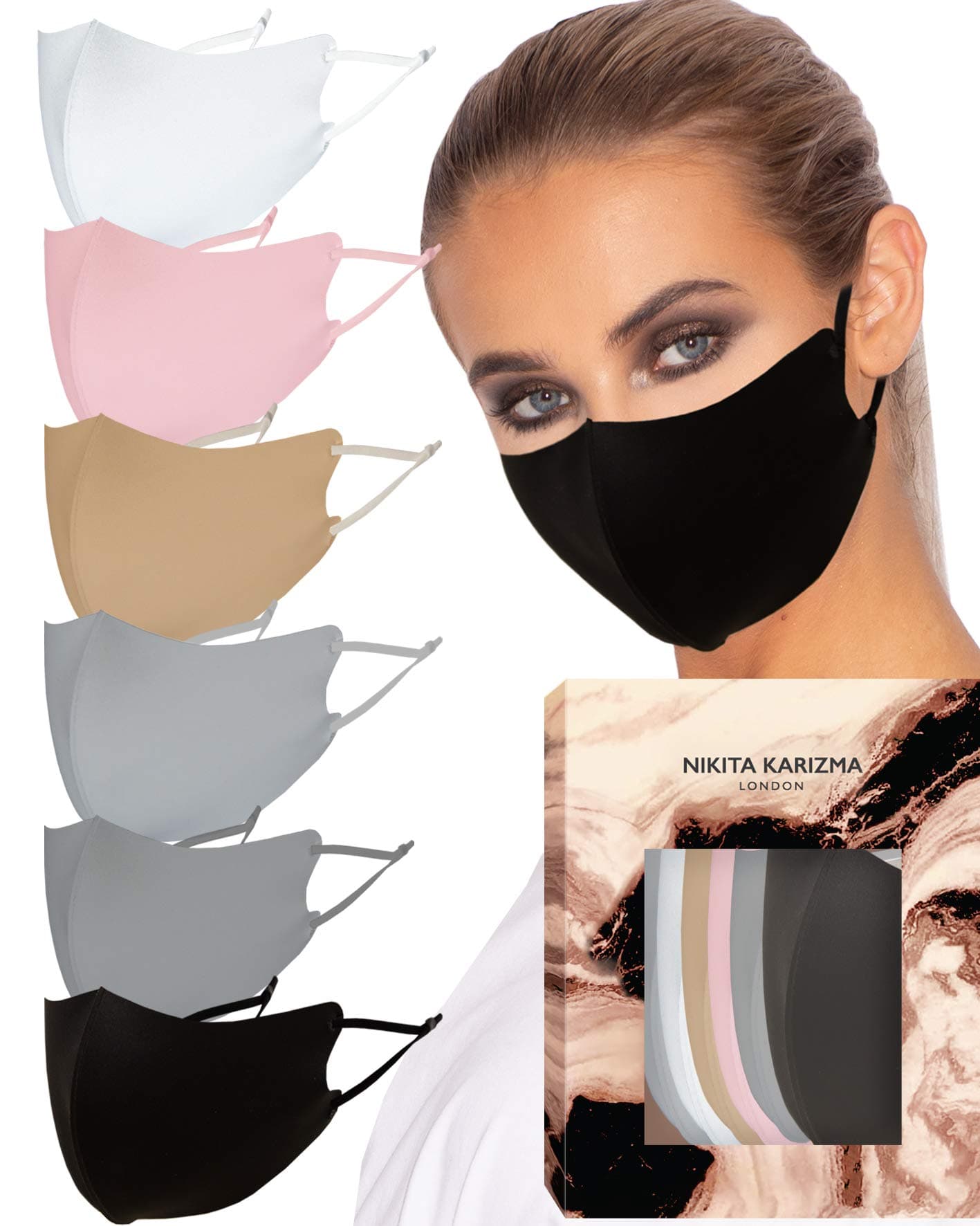 KARIZMA Face Wardrobe Cloth Face Mask for Adults Pack. 6 Soft Masks Washable Fabric with Adjustable Ear Loops. ‘Neutral’ Pack. Fabric Face Masks 6 Pieces