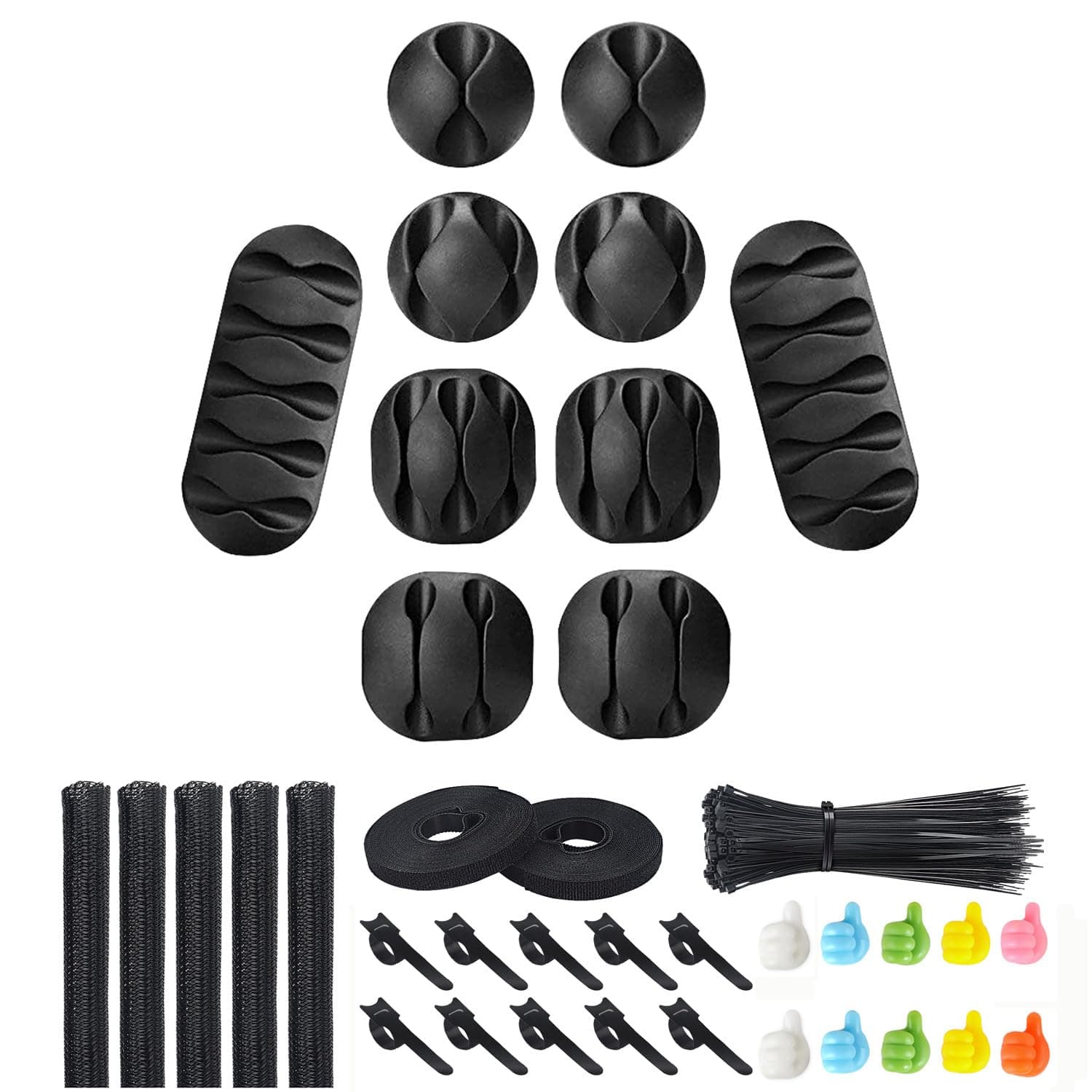 Cable Clips, Cable Organizer, Cord Management, Wire Management System, 10 Pieces, Self Adhesive for Your Wires, Charging and Mouse Cord Black Form Whellen