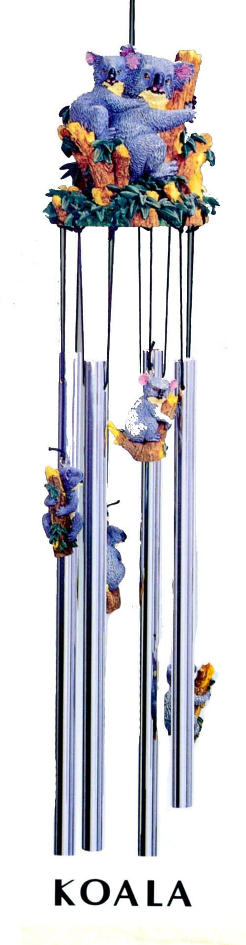 Koala Bear Family Colorful 3d Poly Resin Top 4 Tube Wind Chime Outdoor Decor 24 Inches
